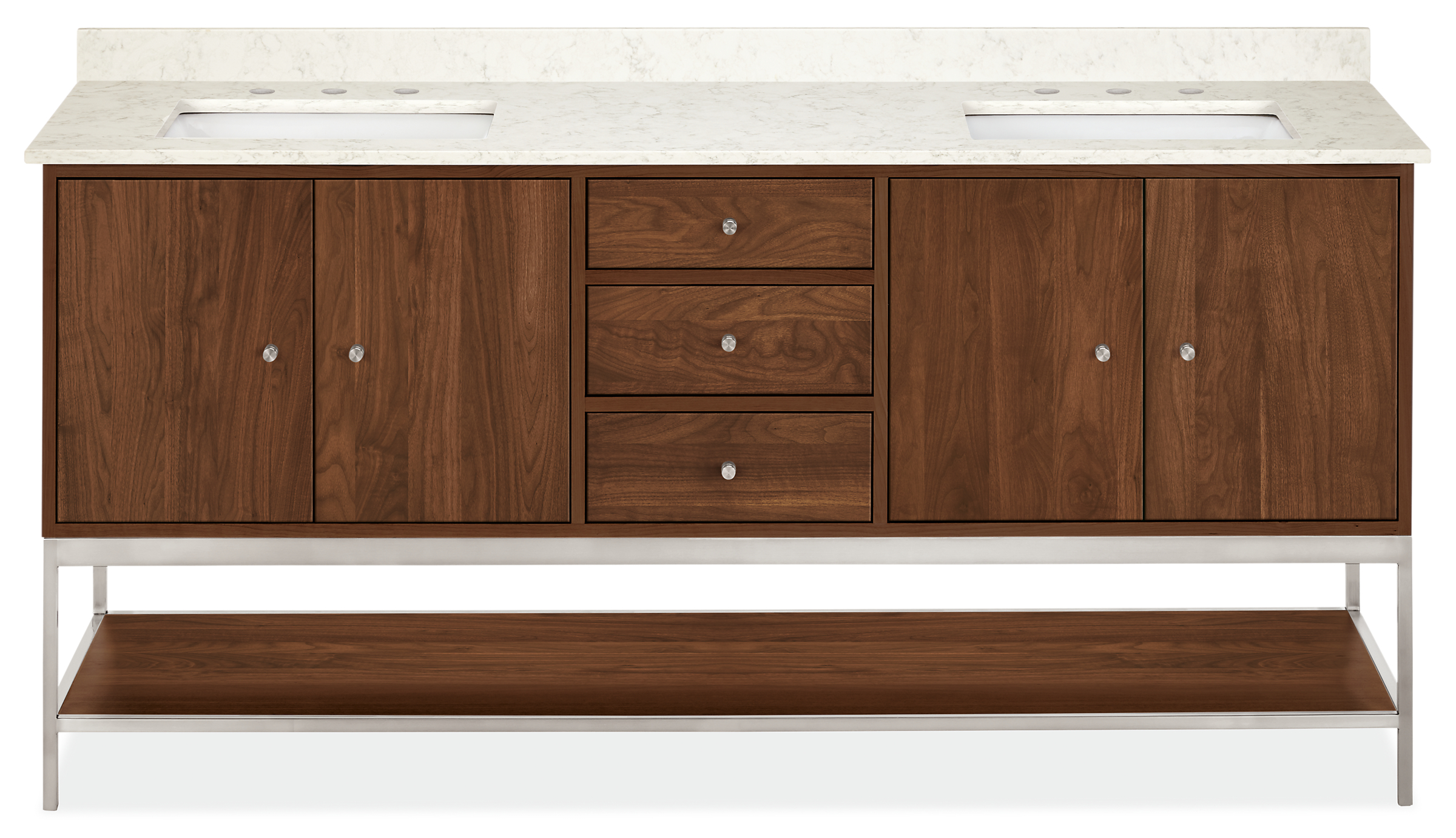 Linear 72w 21.75d 34h Double-Sink Bath Vanity with Shelf & Left & Right Overhang