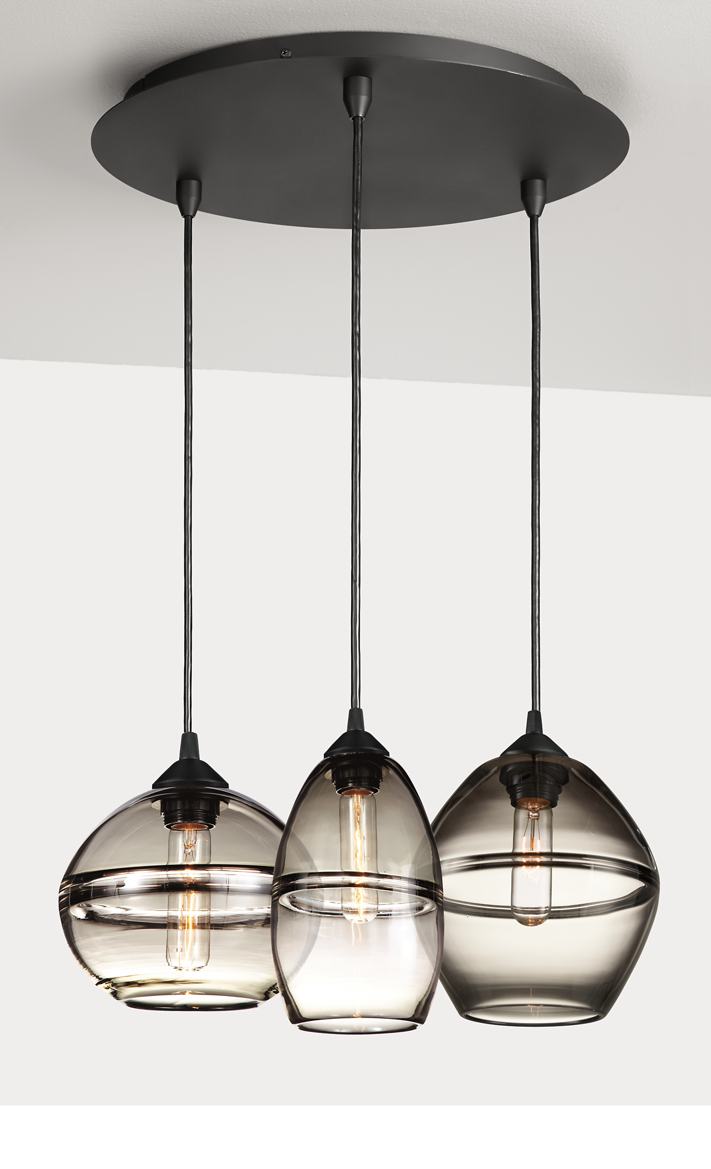 Banded Pendants with Round Ceiling Plate - Set of Three