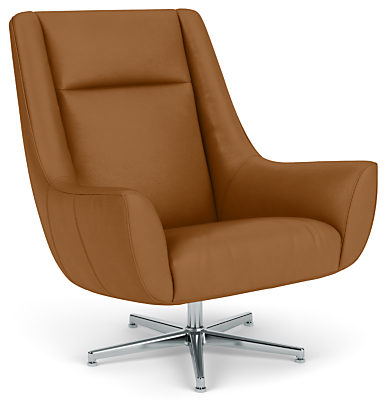 Charles Leather Swivel Chair Ottoman, Camel Leather Swivel Chairs In Living Room