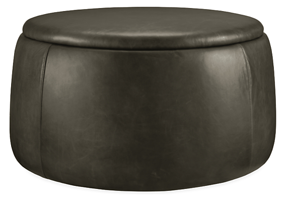 Dodd Leather Storage Ottomans Modern, Black Leather Round Ottoman With Storage