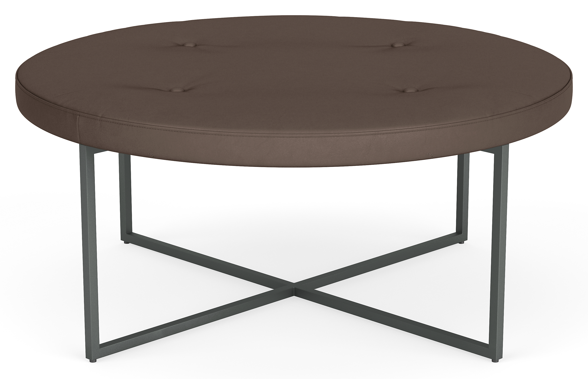 Sidney 36 diam 16h Round Ottoman in Cyrus Charcoal Leather w/Graphite Base