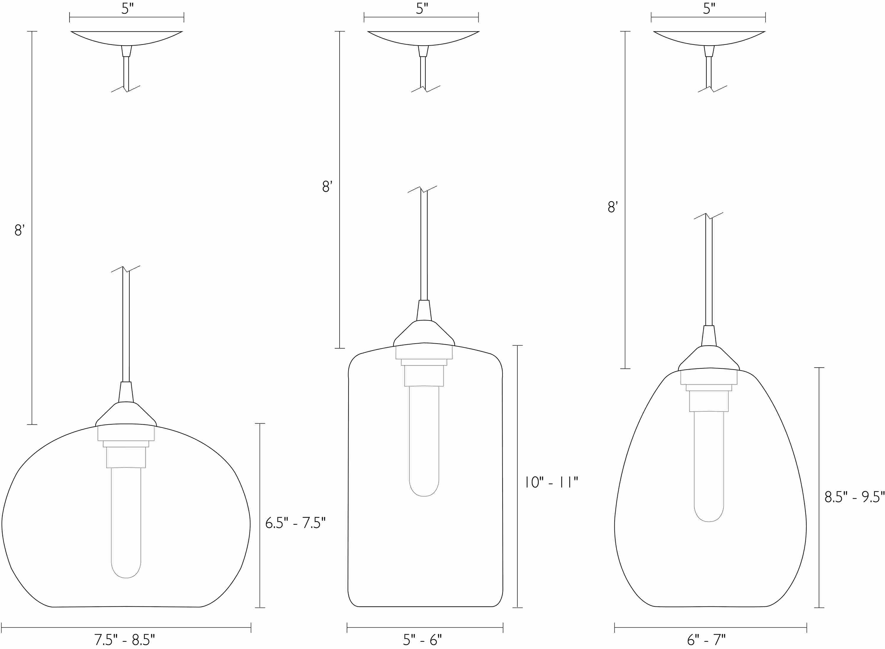 Detail of Abra pendant dimension drawings.