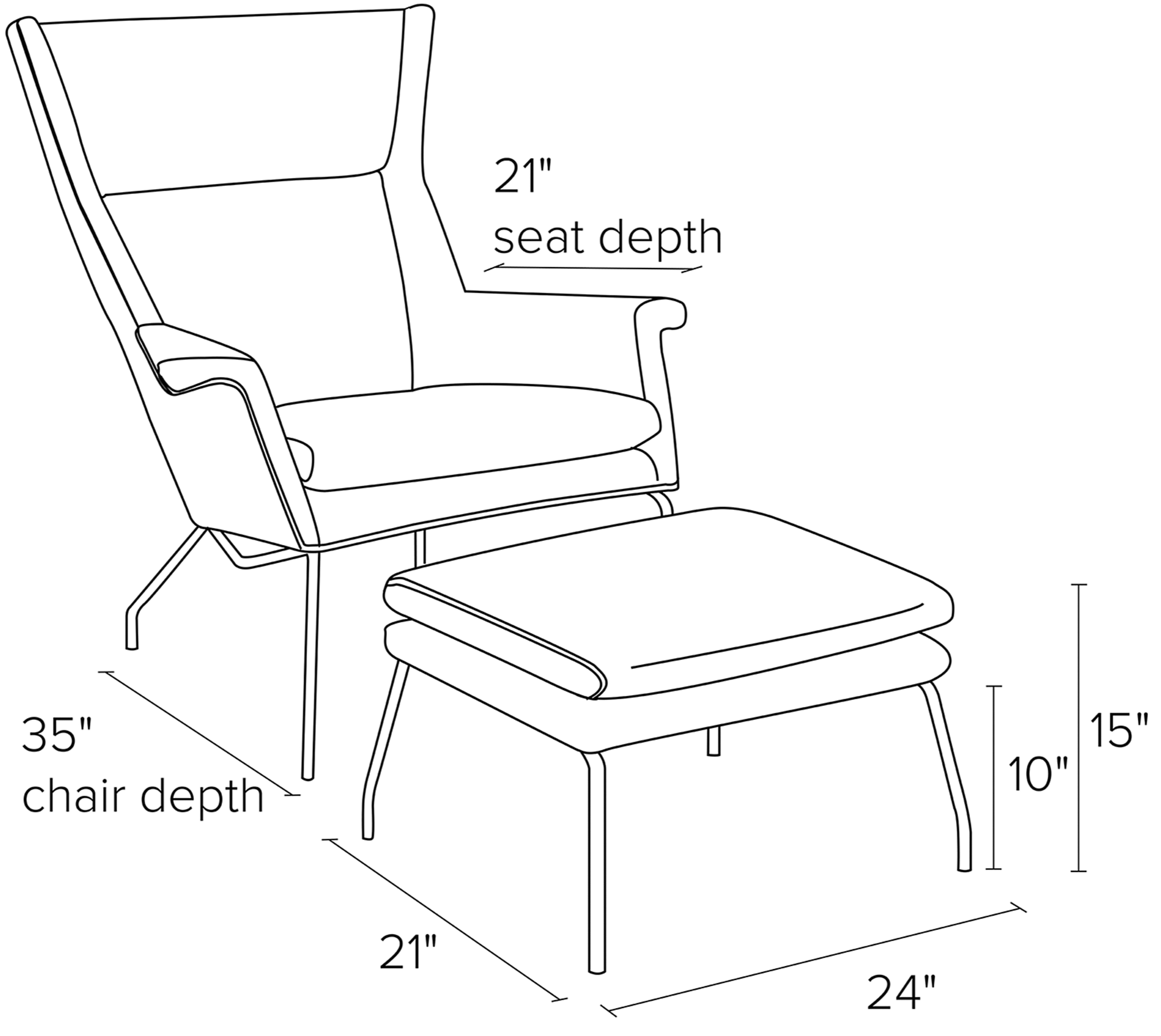 Side view dimension illustration of Aidan chair.
