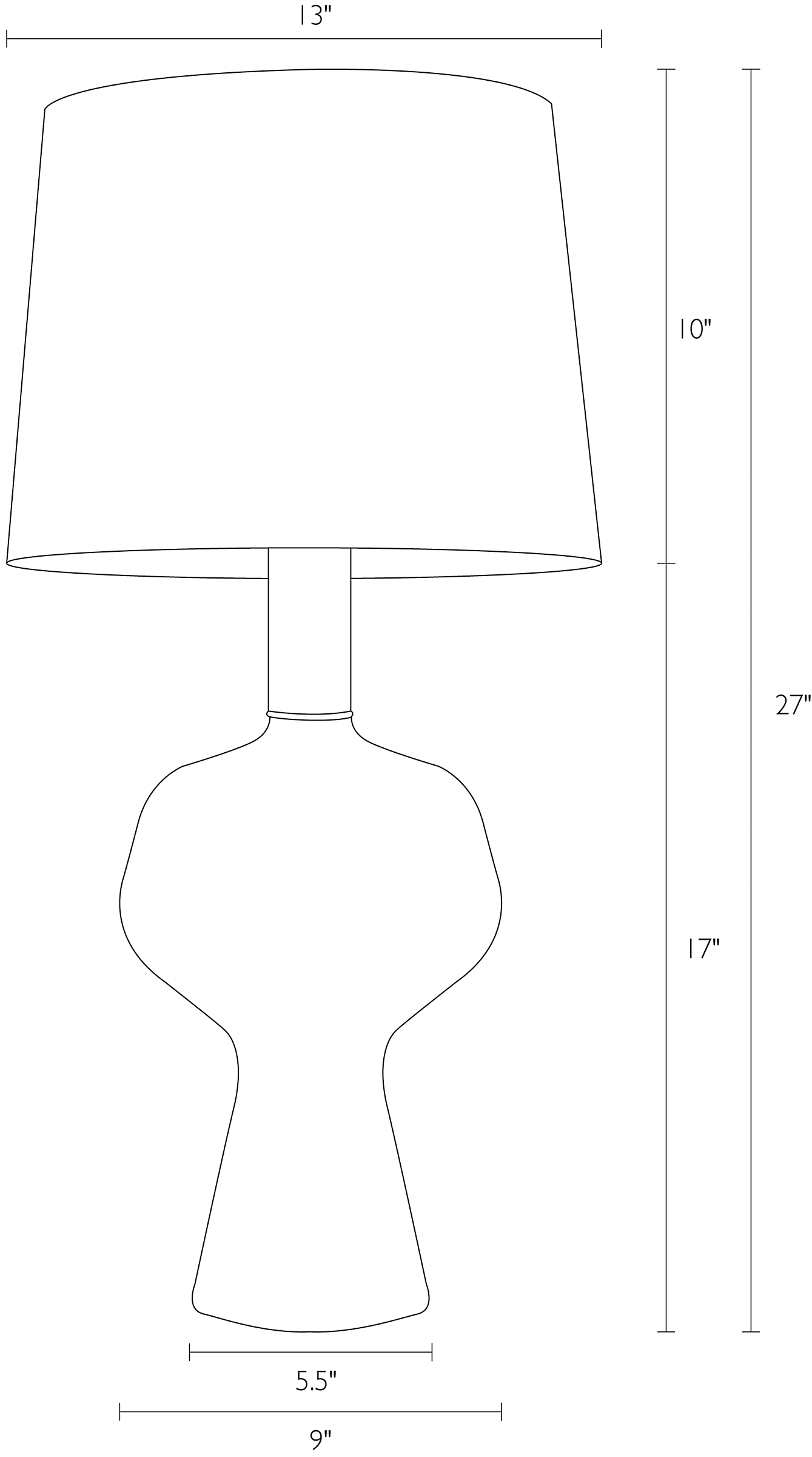 Detail of Althea table lamp dimension drawing.