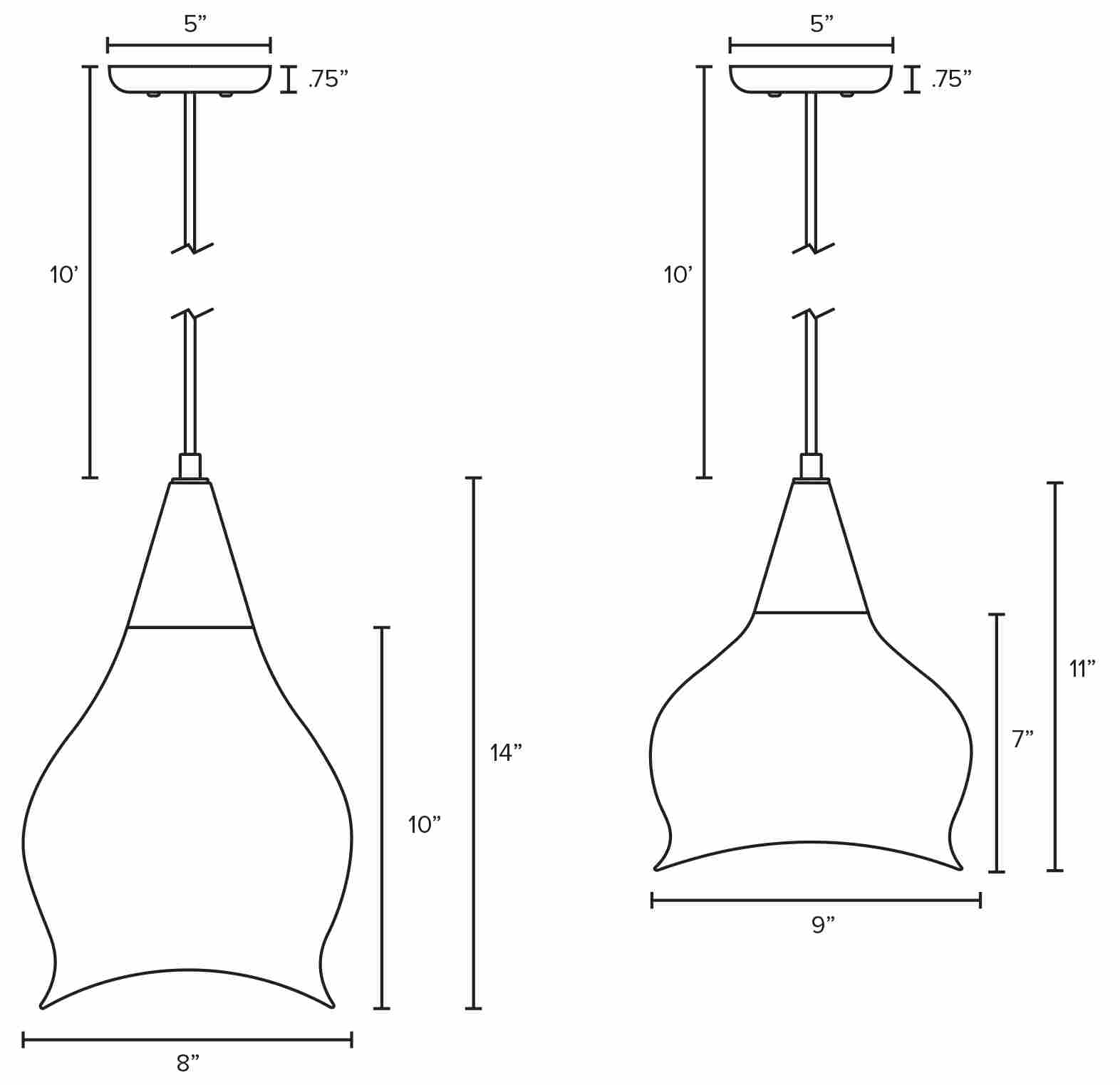 Althea Pendent line drawing with dimensions
