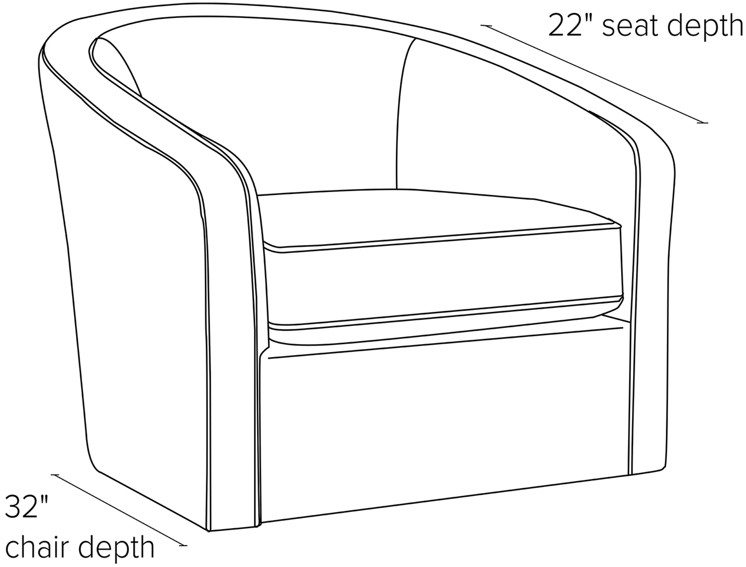 Side view dimension illustration of Amos chair.