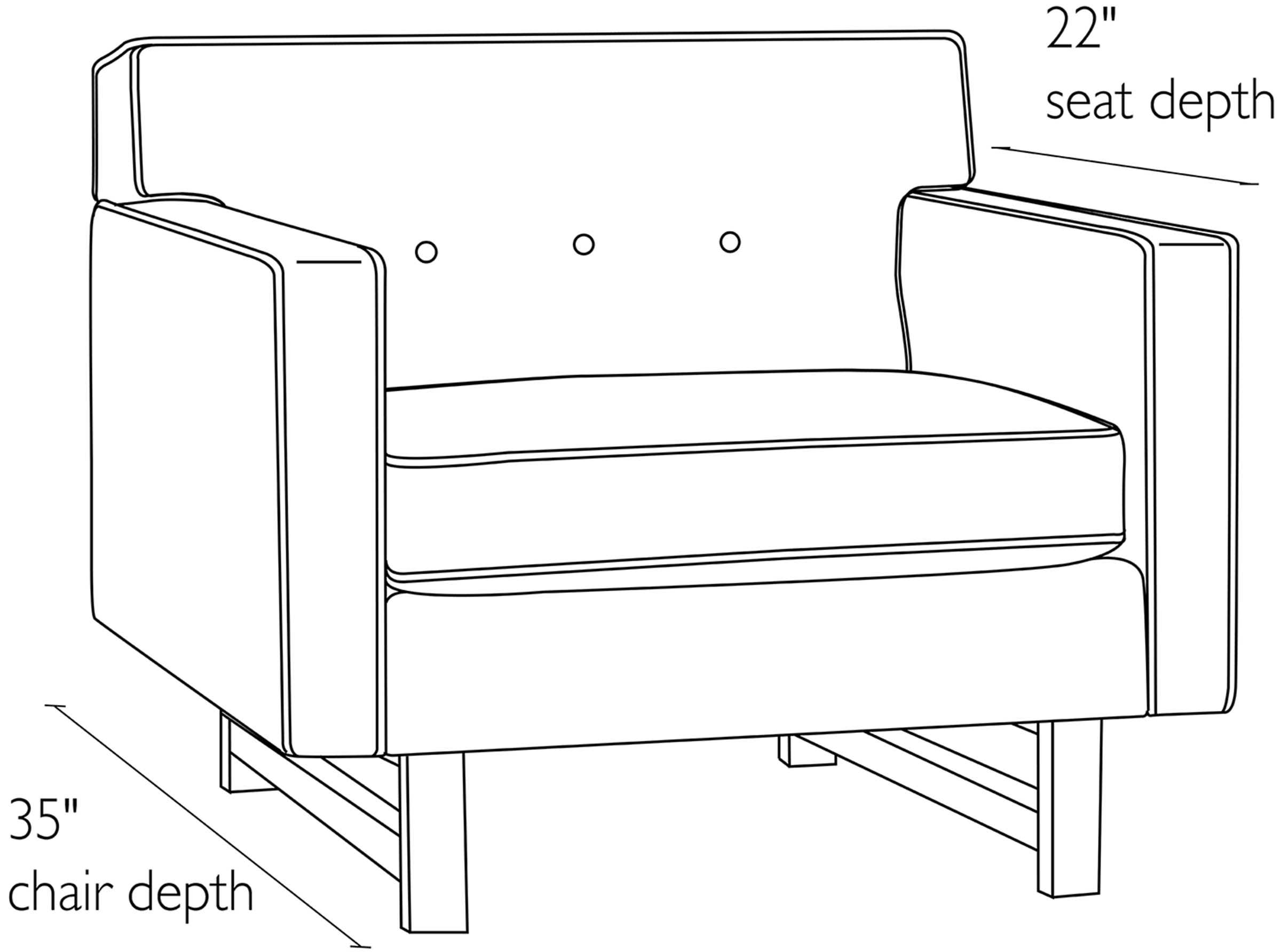 Side view dimension illustration of Andre chair.