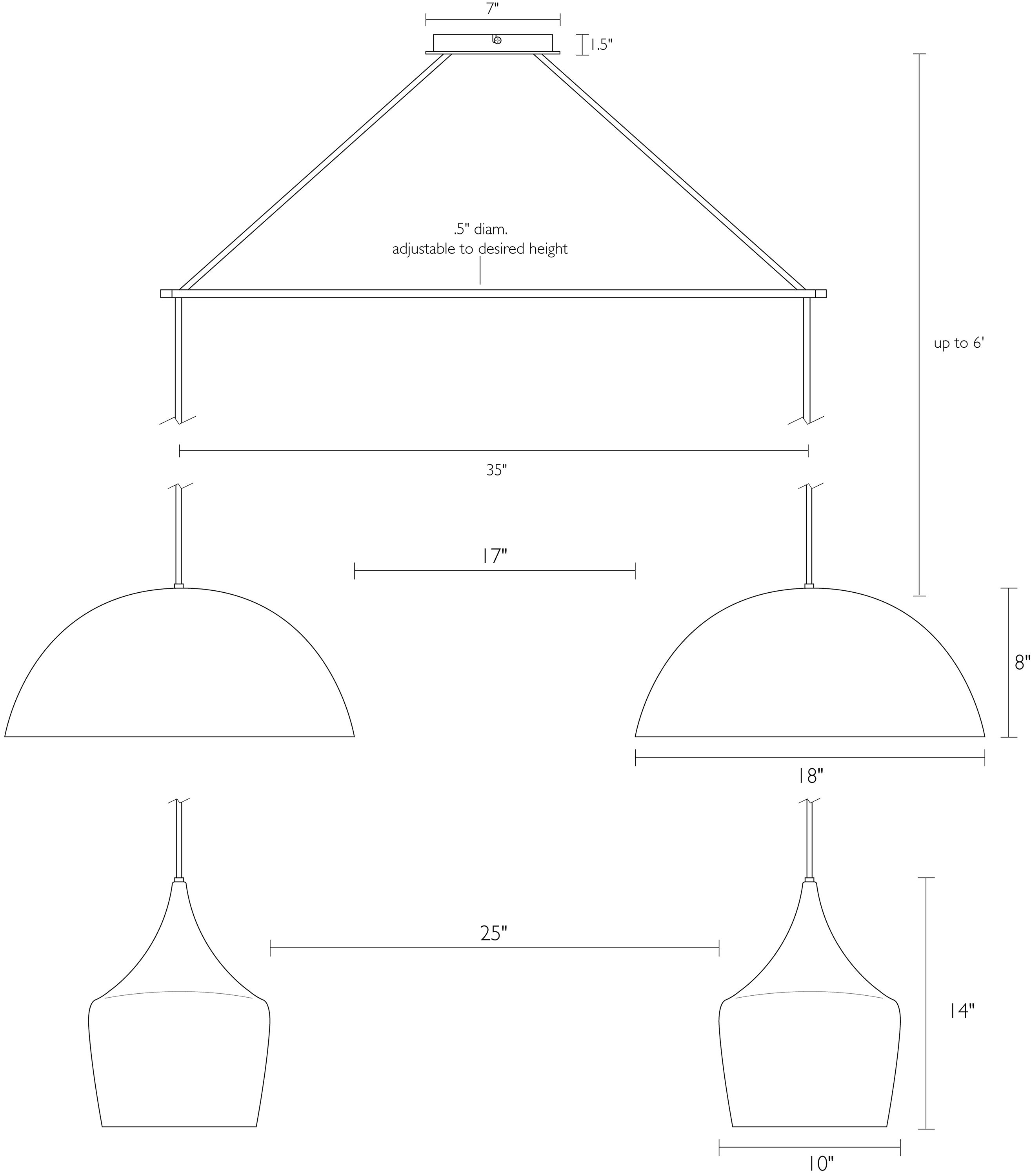 Detail of Aurora double pendant dimension drawings.