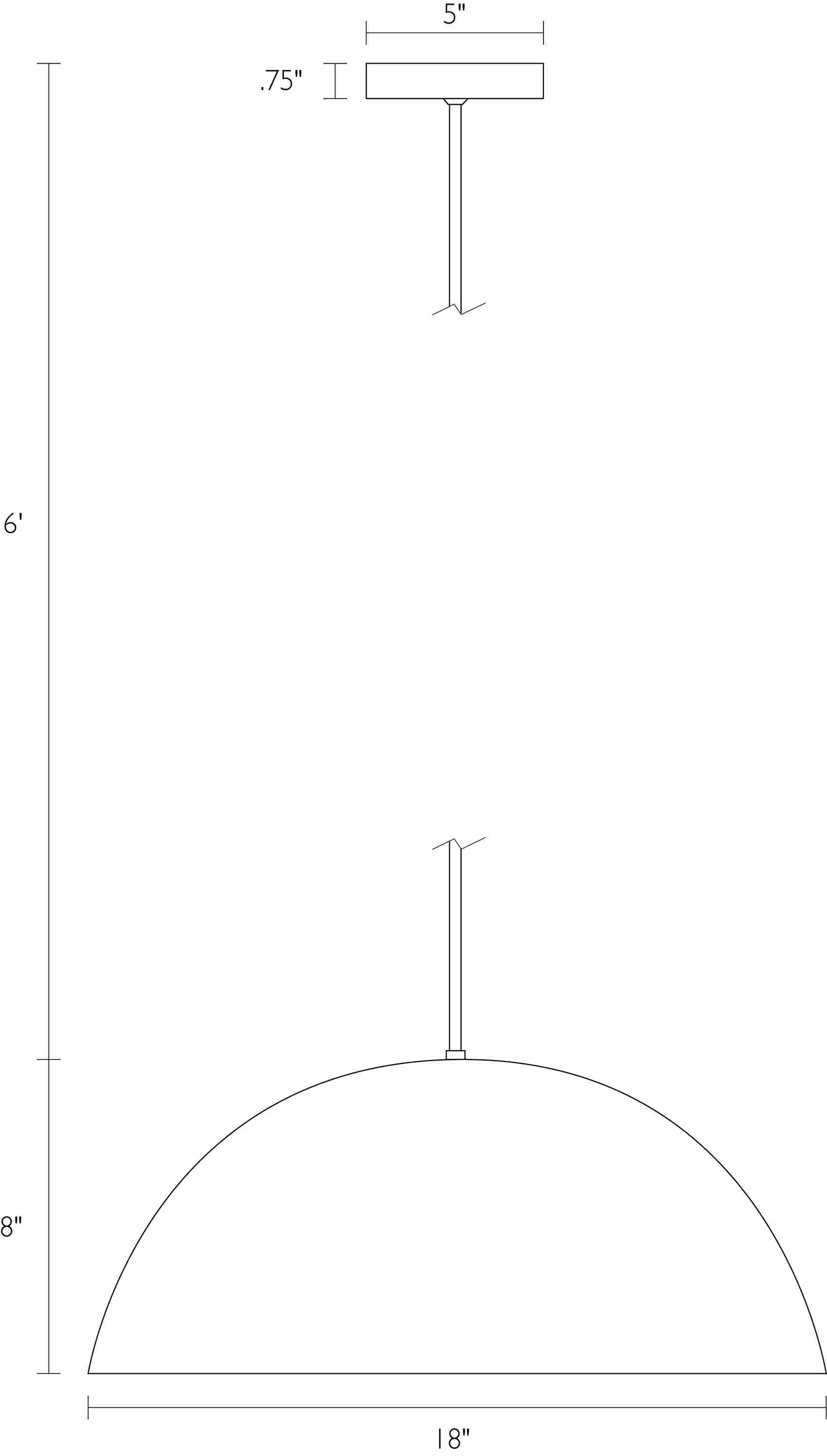 Detail of Aurora dome pendant dimension drawing.