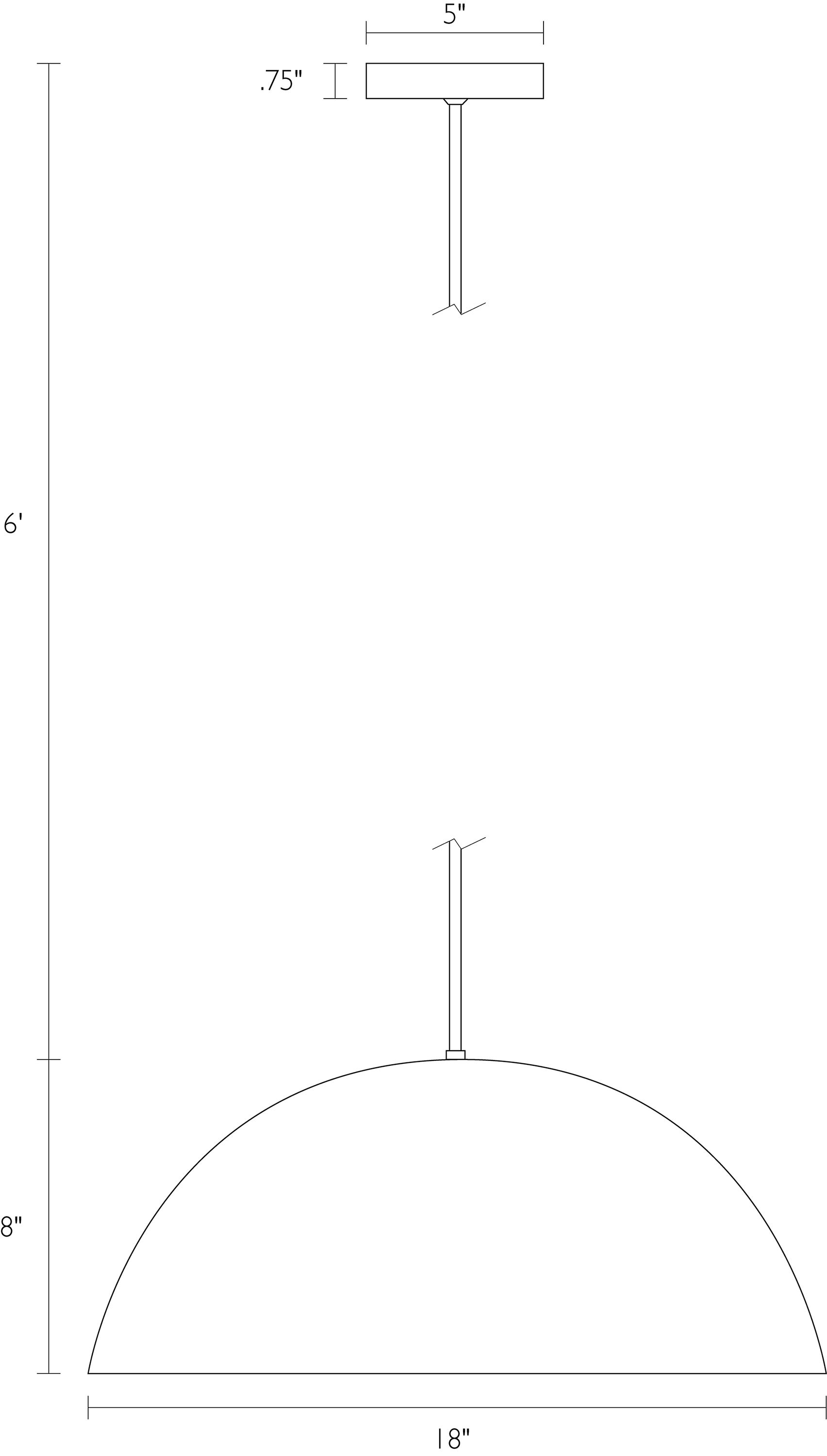 Detail of Aurora dome pendant dimension drawing.
