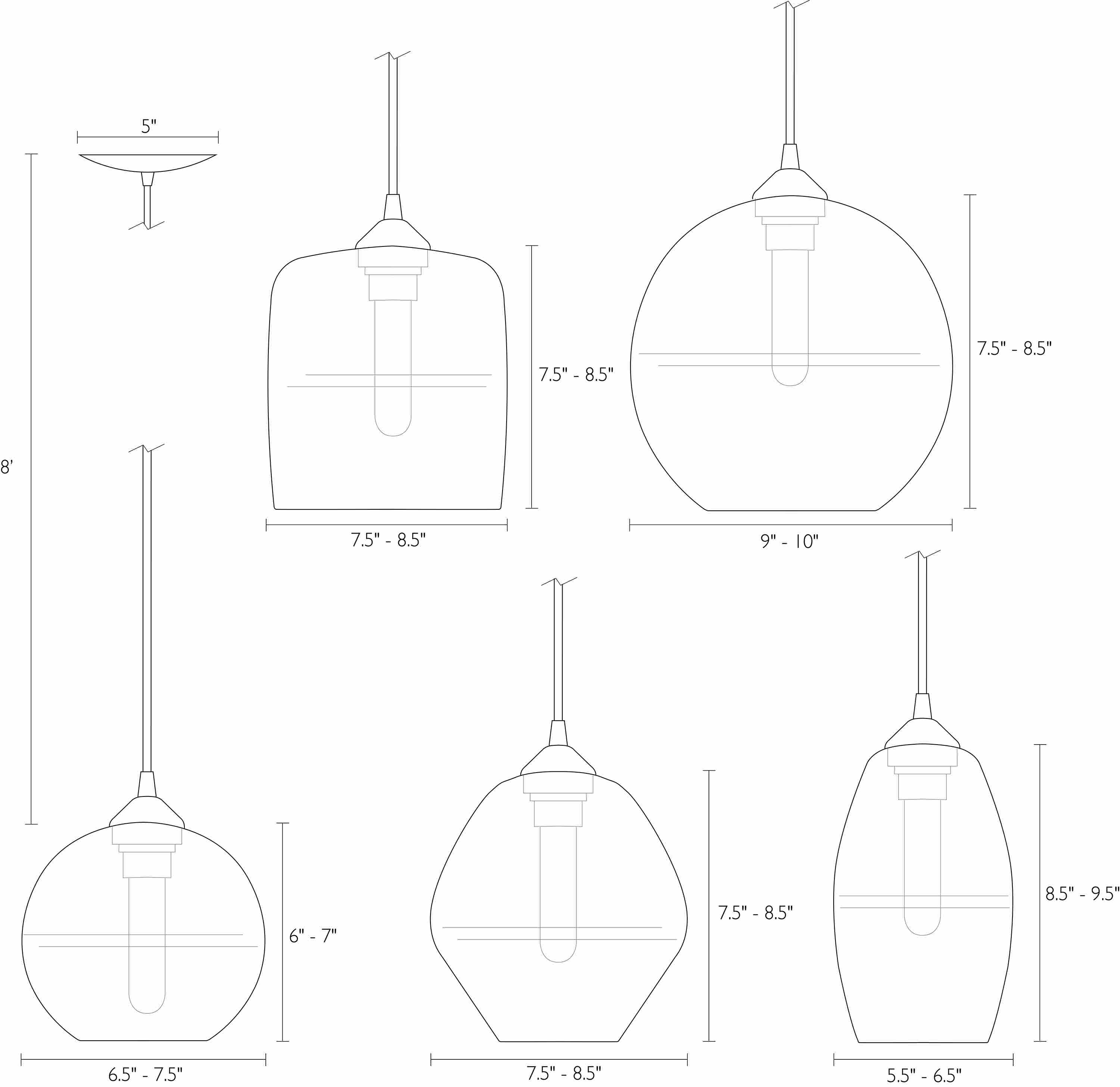 Detail of Banded pendant dimension drawings.
