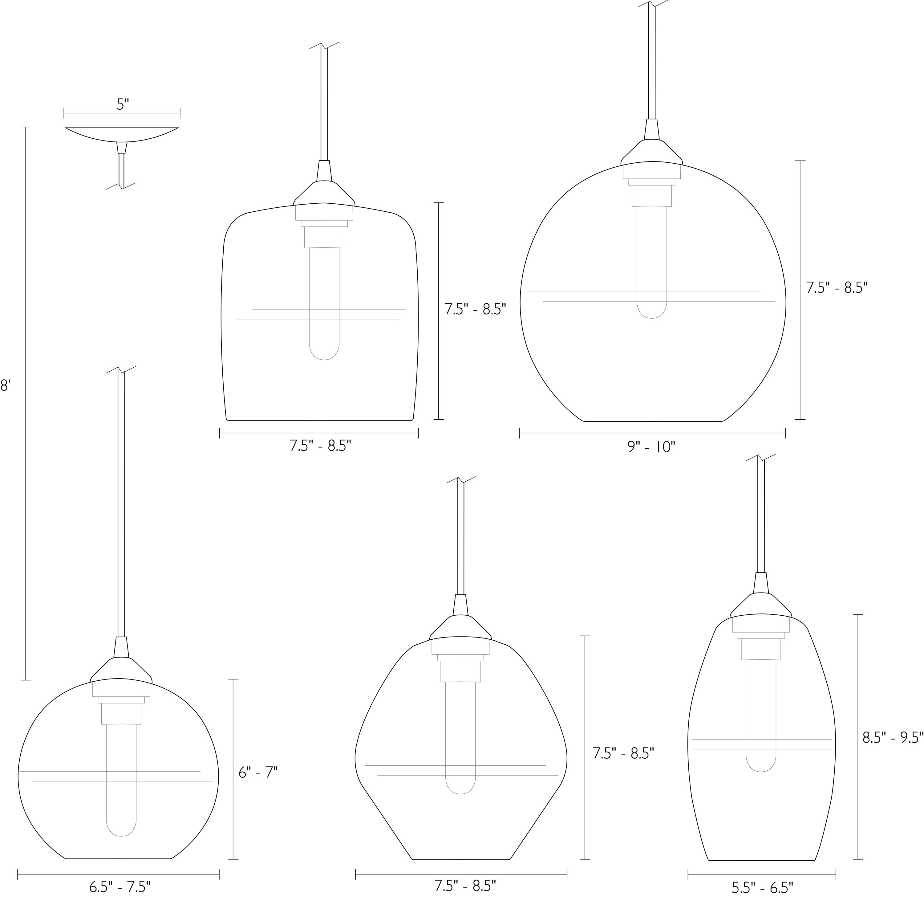 Detail of Banded pendant dimension drawings.