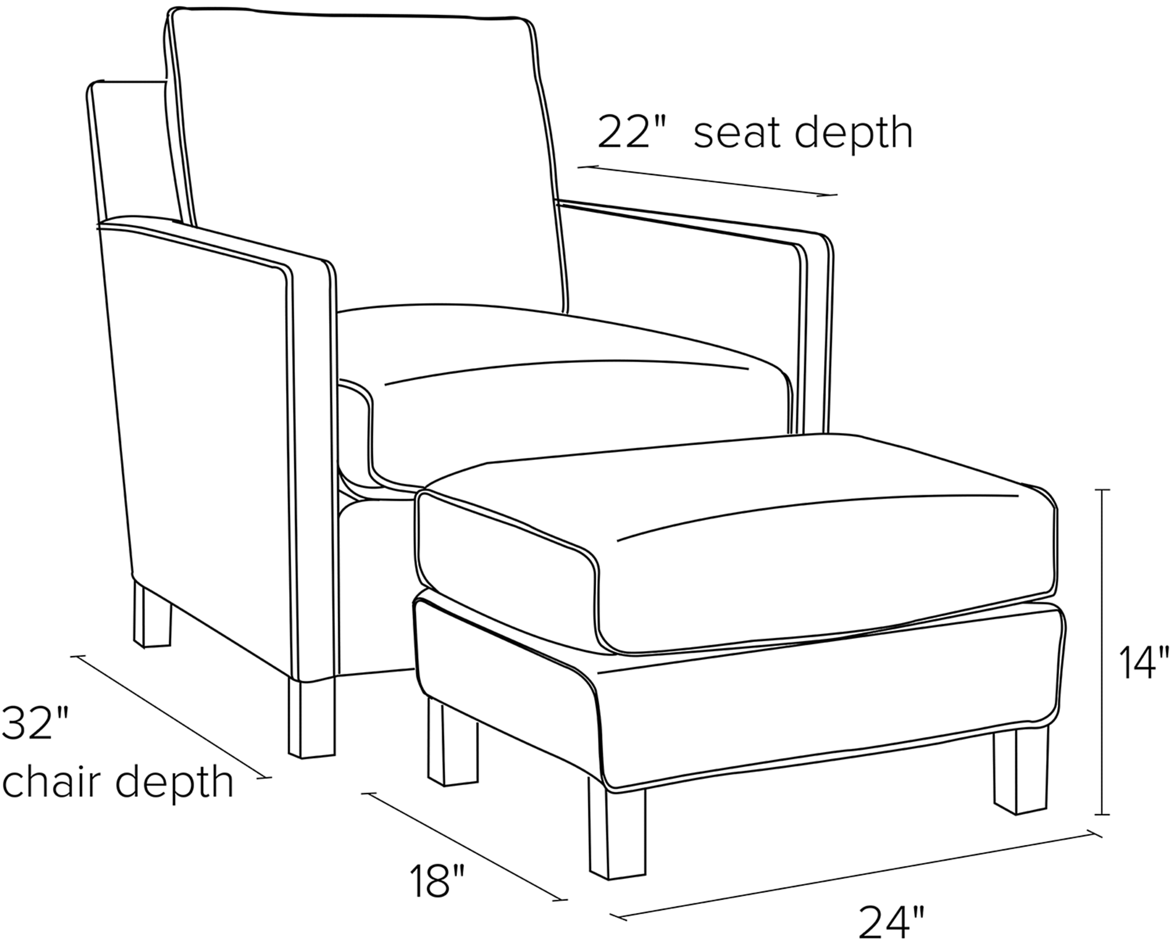 Side view dimension illustration of Bram chair.