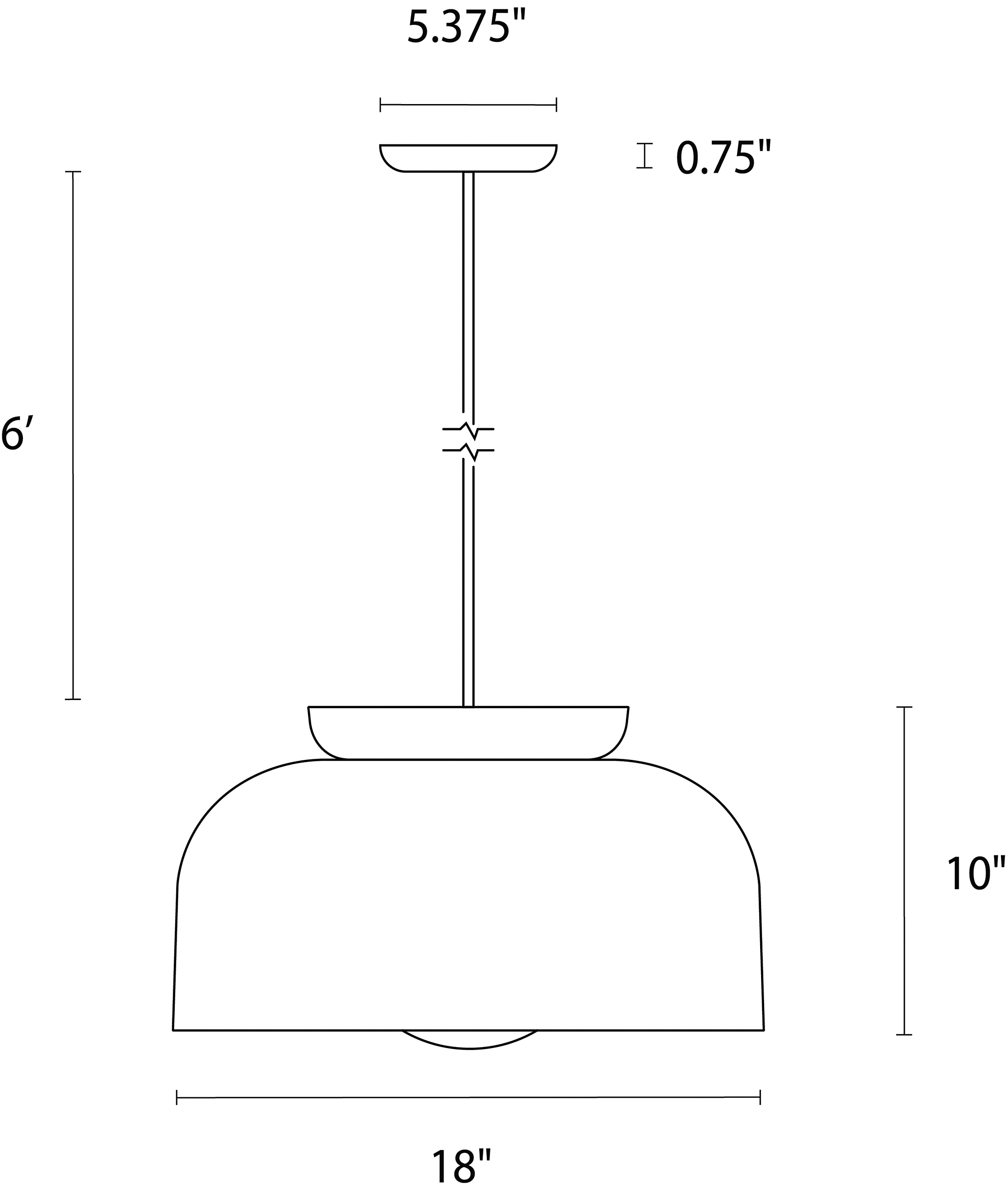 Illustration of Bray 18-round pendant with dimensions.