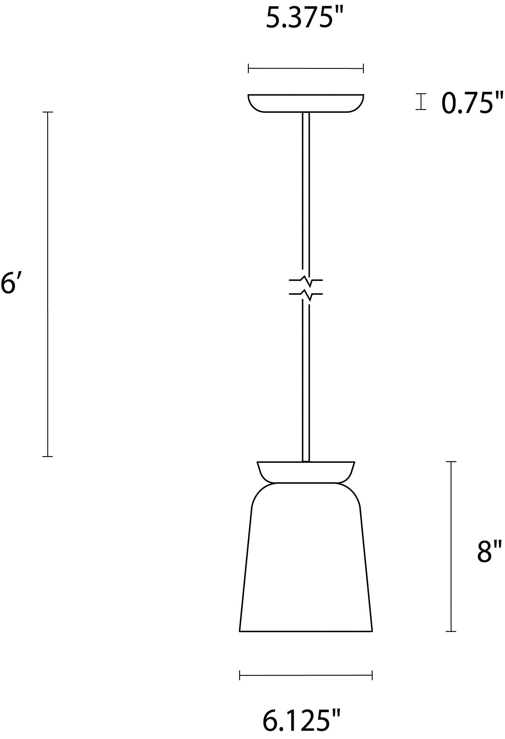 Illustration of Bray 6-round pendant with dimensions.