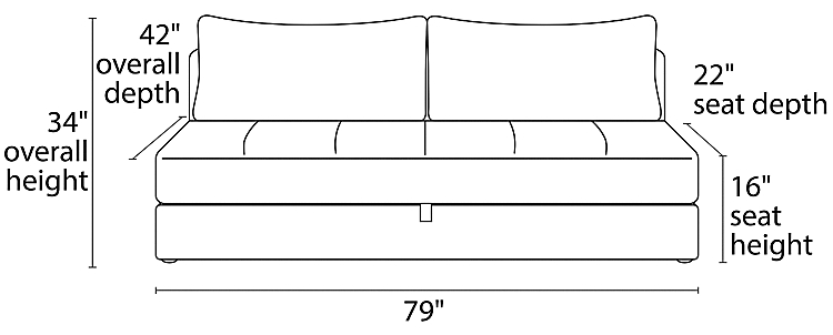 Front dimention drawing of the Bruno Convertible Sleeper Sofa.