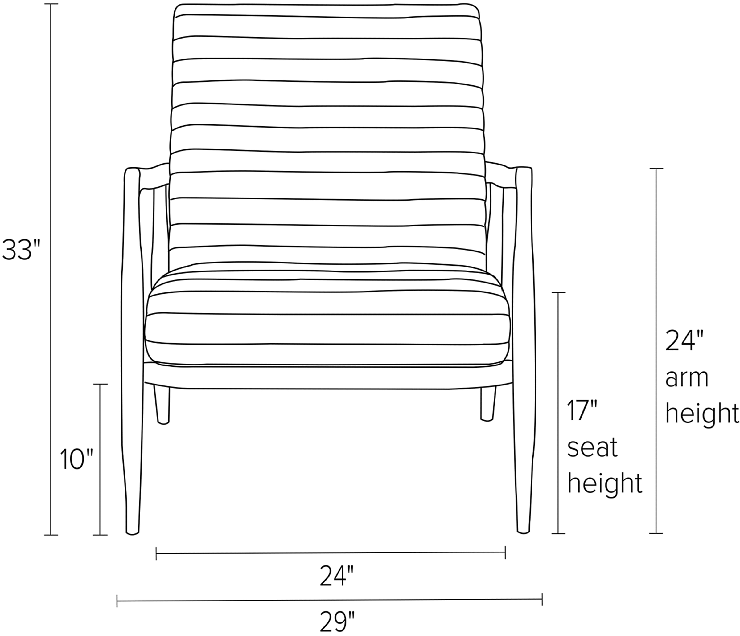 Front view dimension illustration of Callan chair.