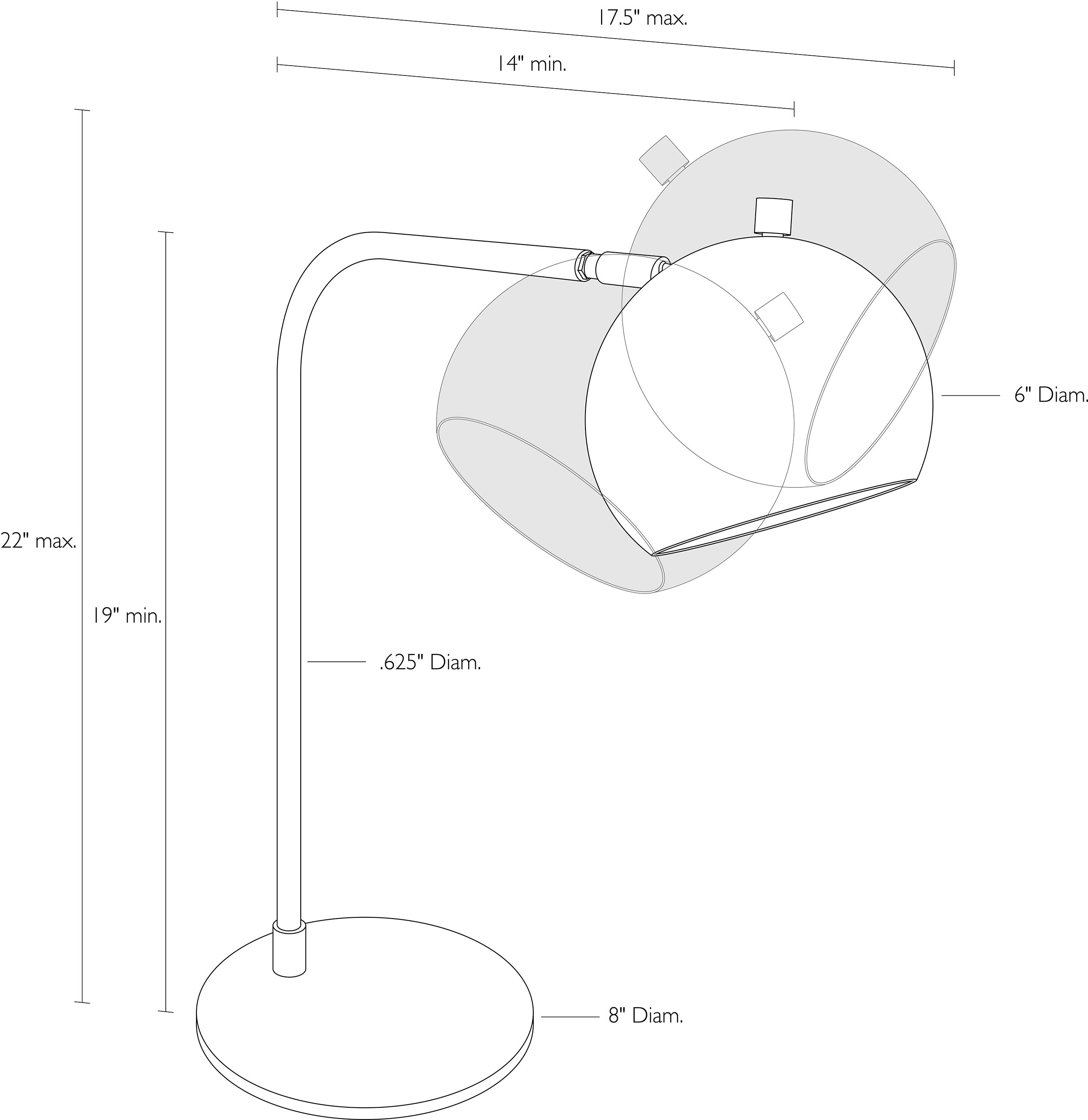 Detail of Camber table lamp dimension drawing.