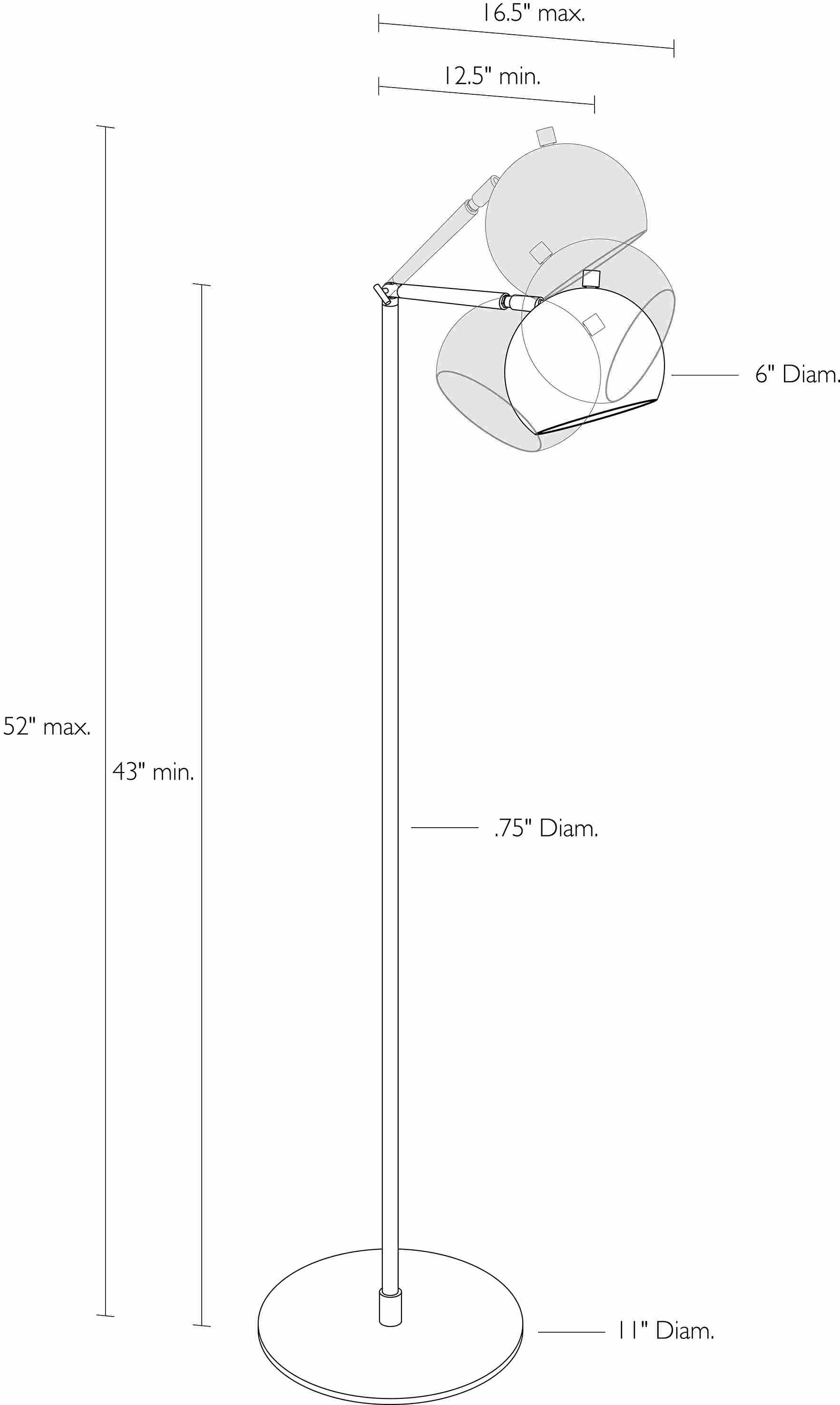 Detail of Camber floor lamp dimension drawing.