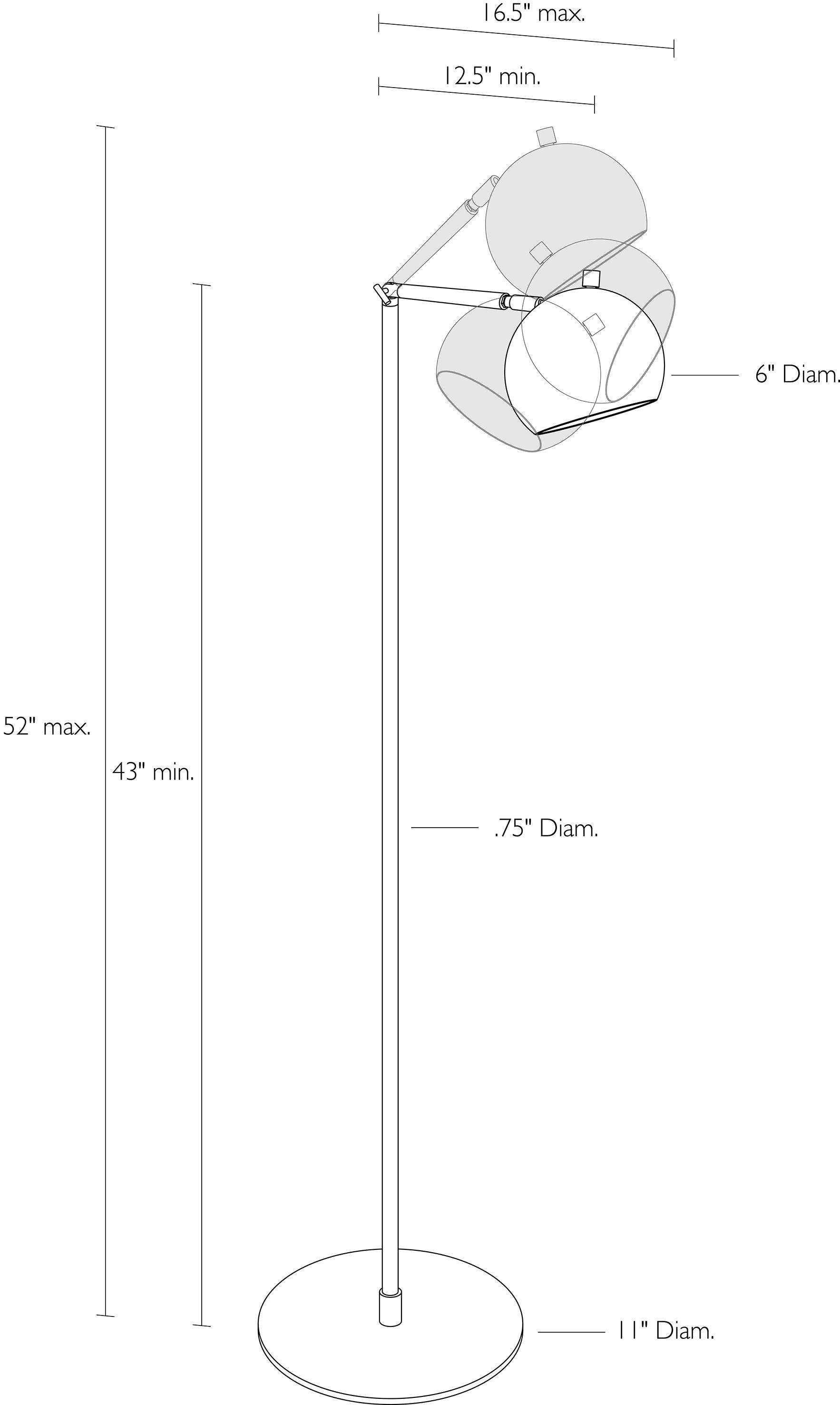 Detail of Camber floor lamp dimension drawing.