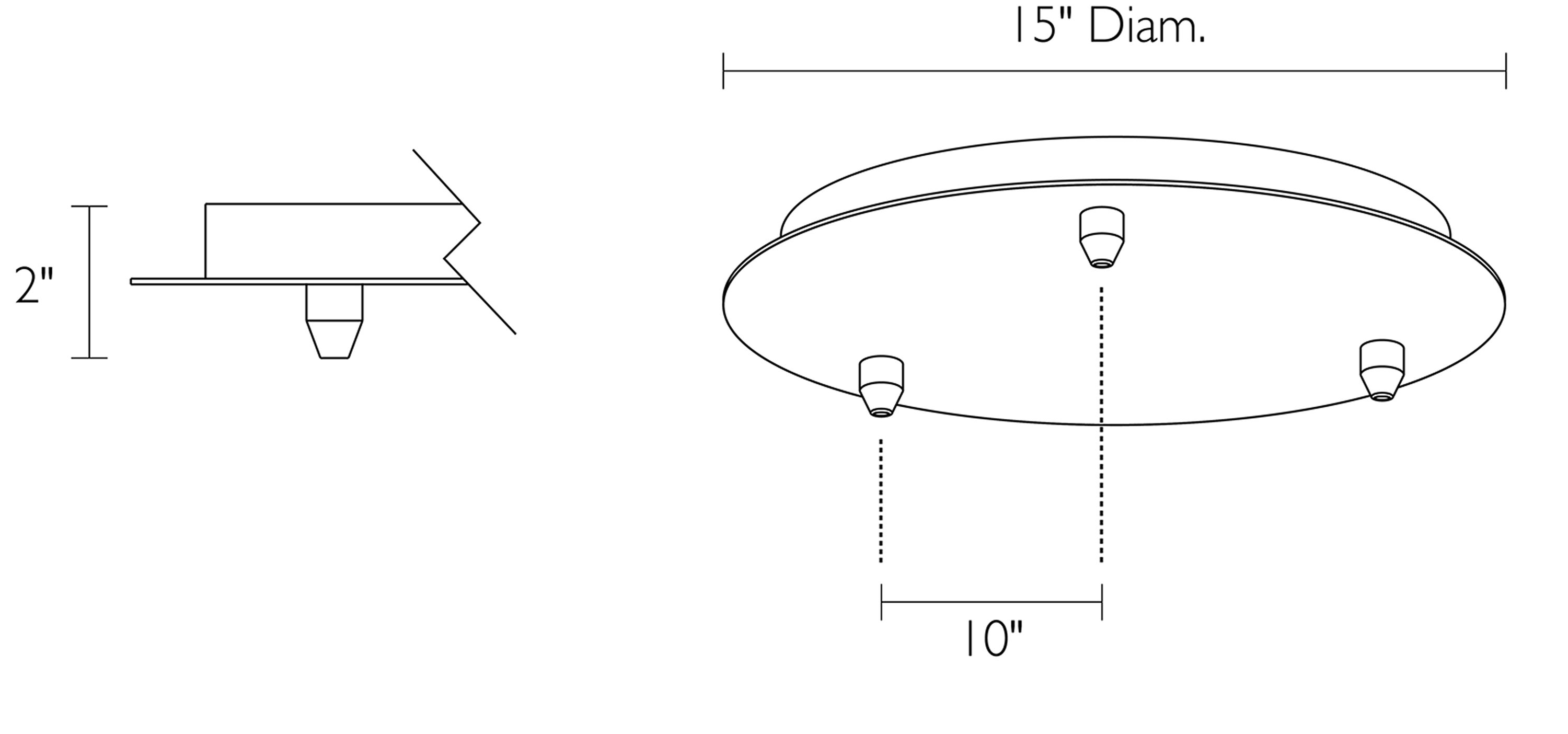 Illustration of Canopy Group of Three Round Ceiling Plate with dimensions.