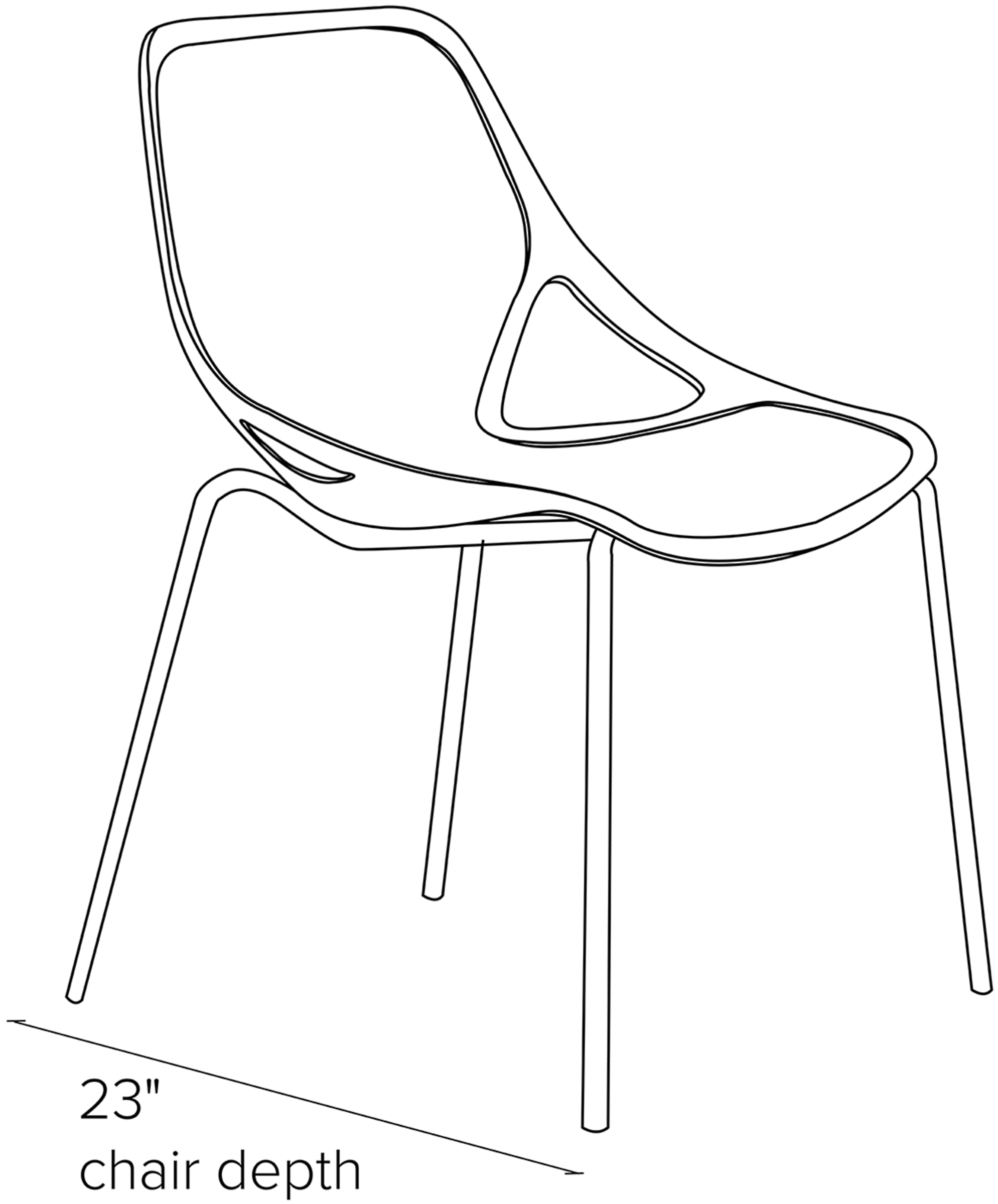 Side view dimension illustration of Caprice side chair.
