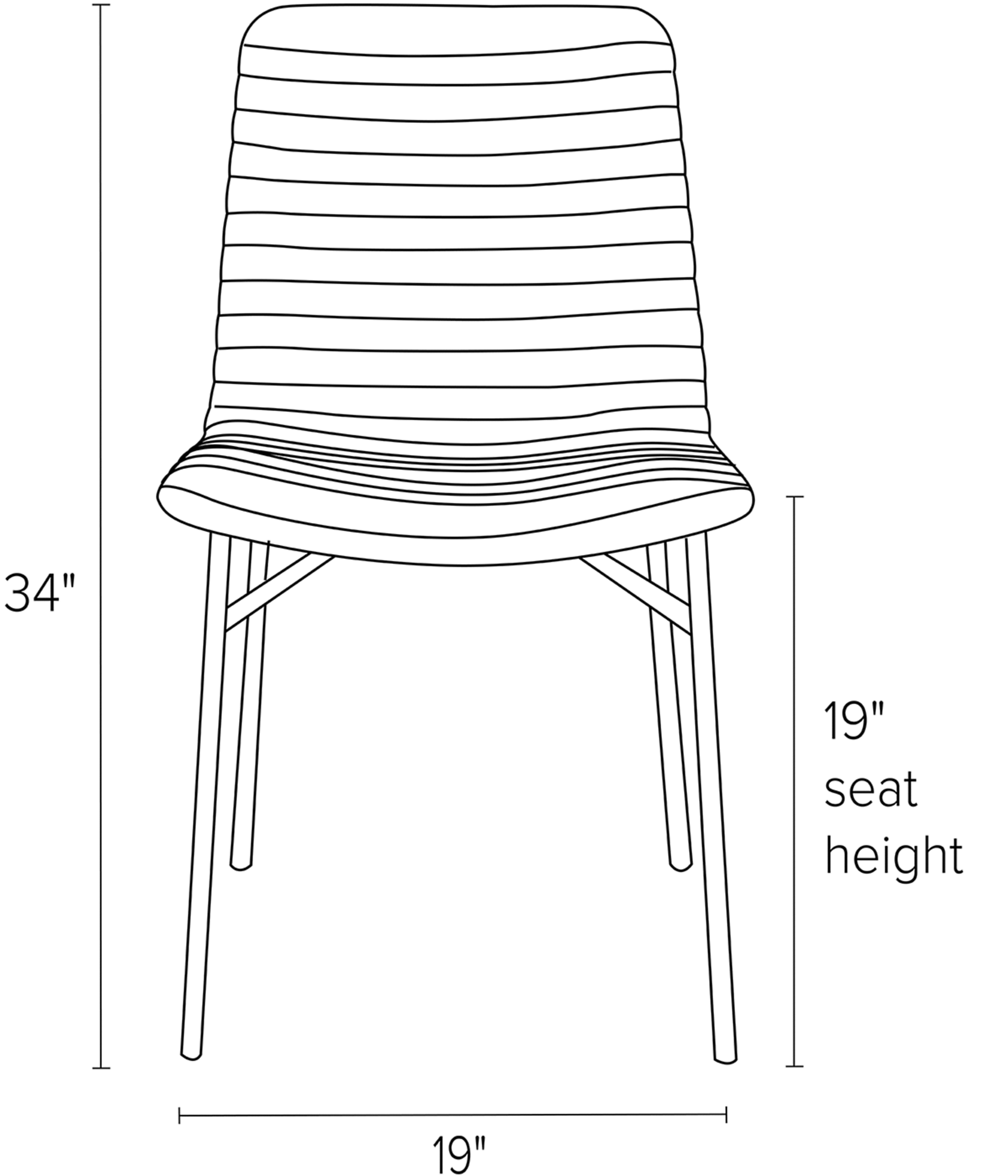Front view dimension illustration of Cato side chair.