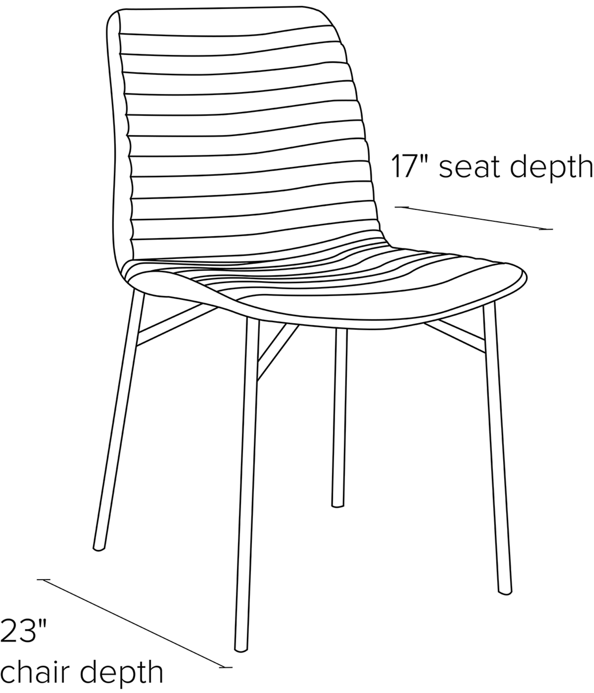 Side view dimension illustration of Cato side chair.