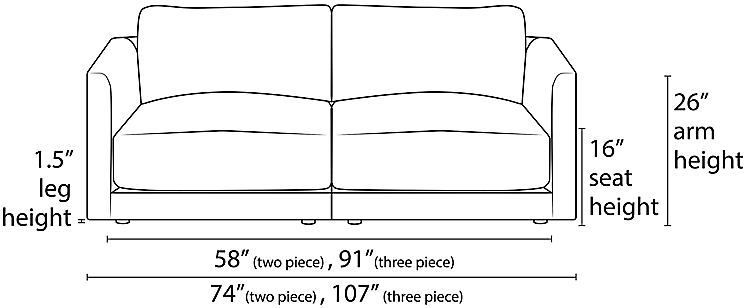 Clemens Sofa Front Dimension Drawing.