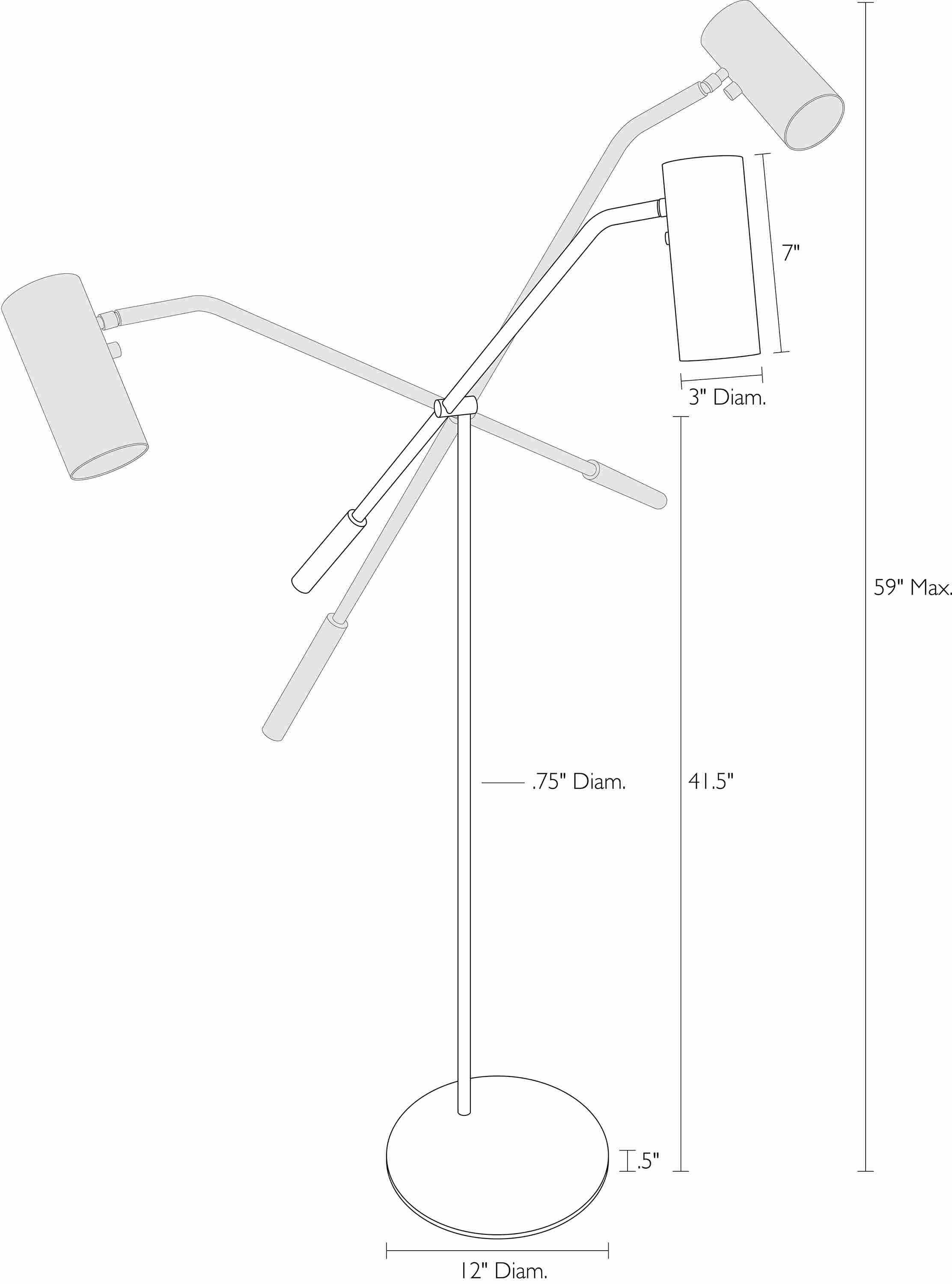 Detail of Coda floor lamp dimension drawing.