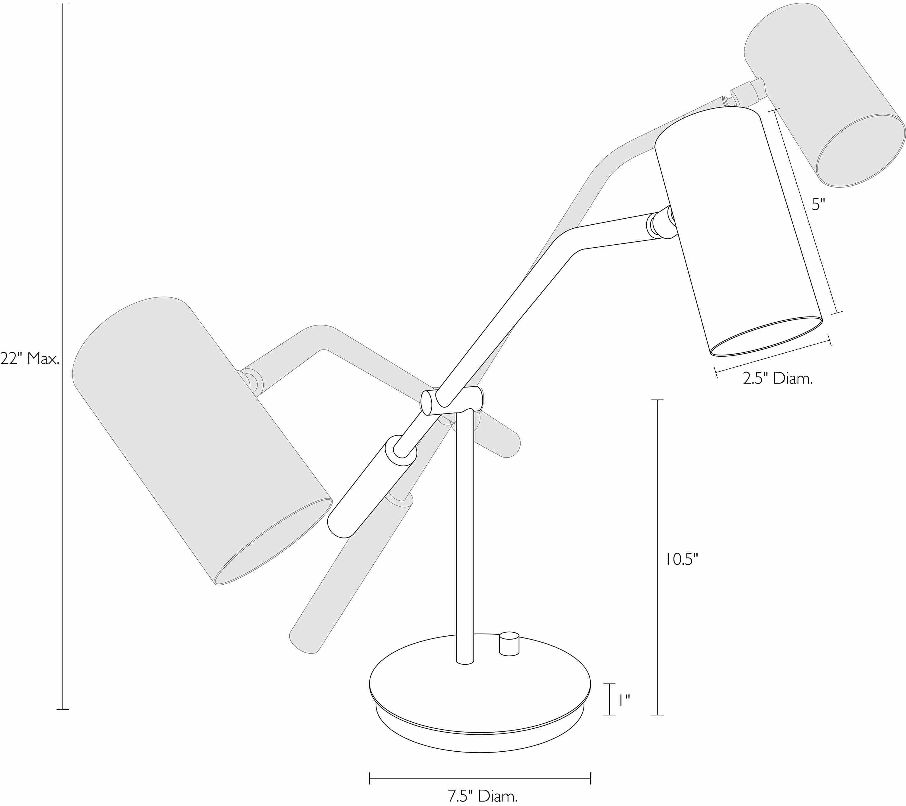 Detail of Coda table lamp dimension drawing.