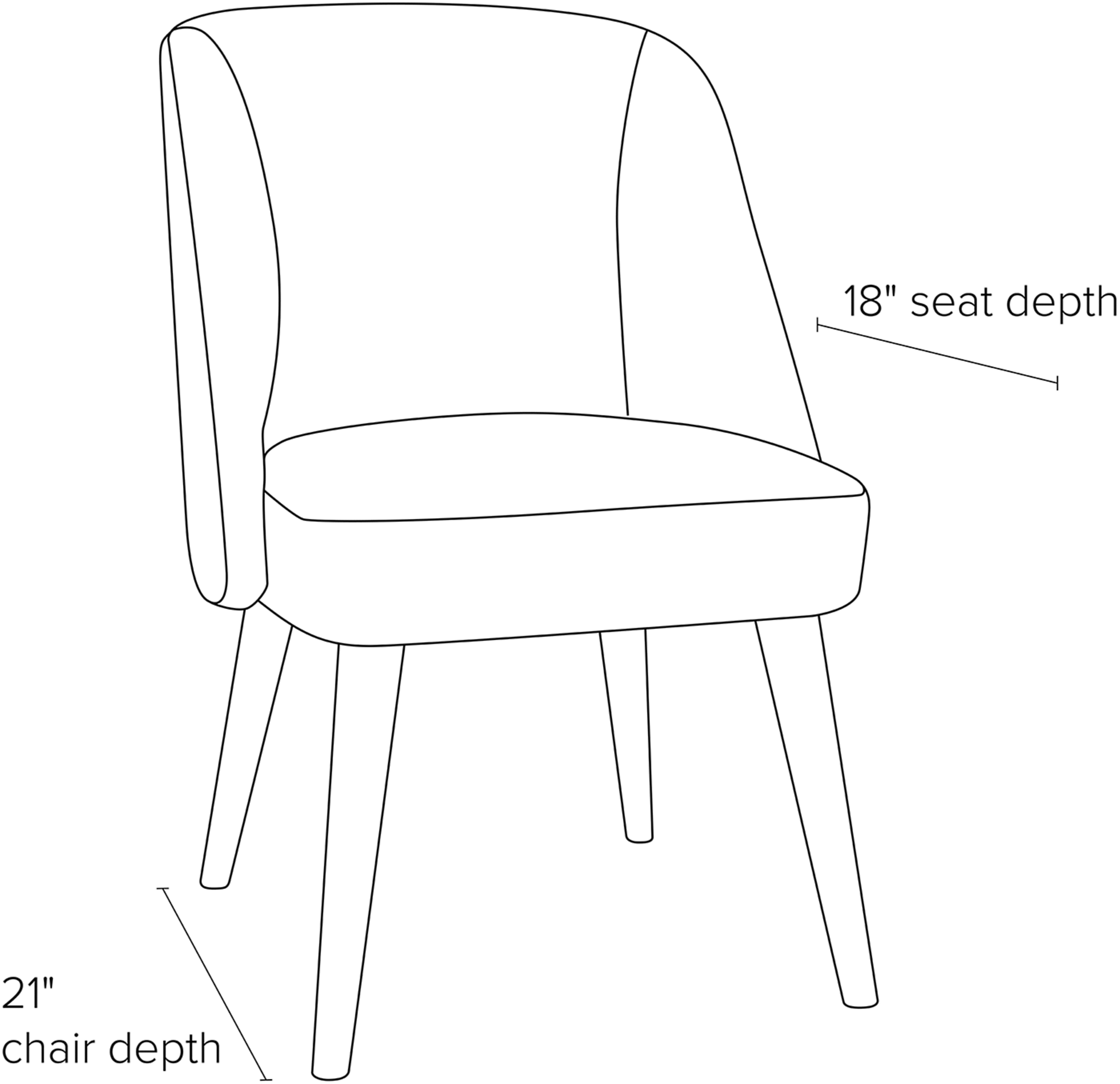 Side view dimension illustration of Cora dining chair.