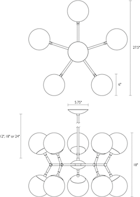 Dimension illustration of Cosma chandelier.