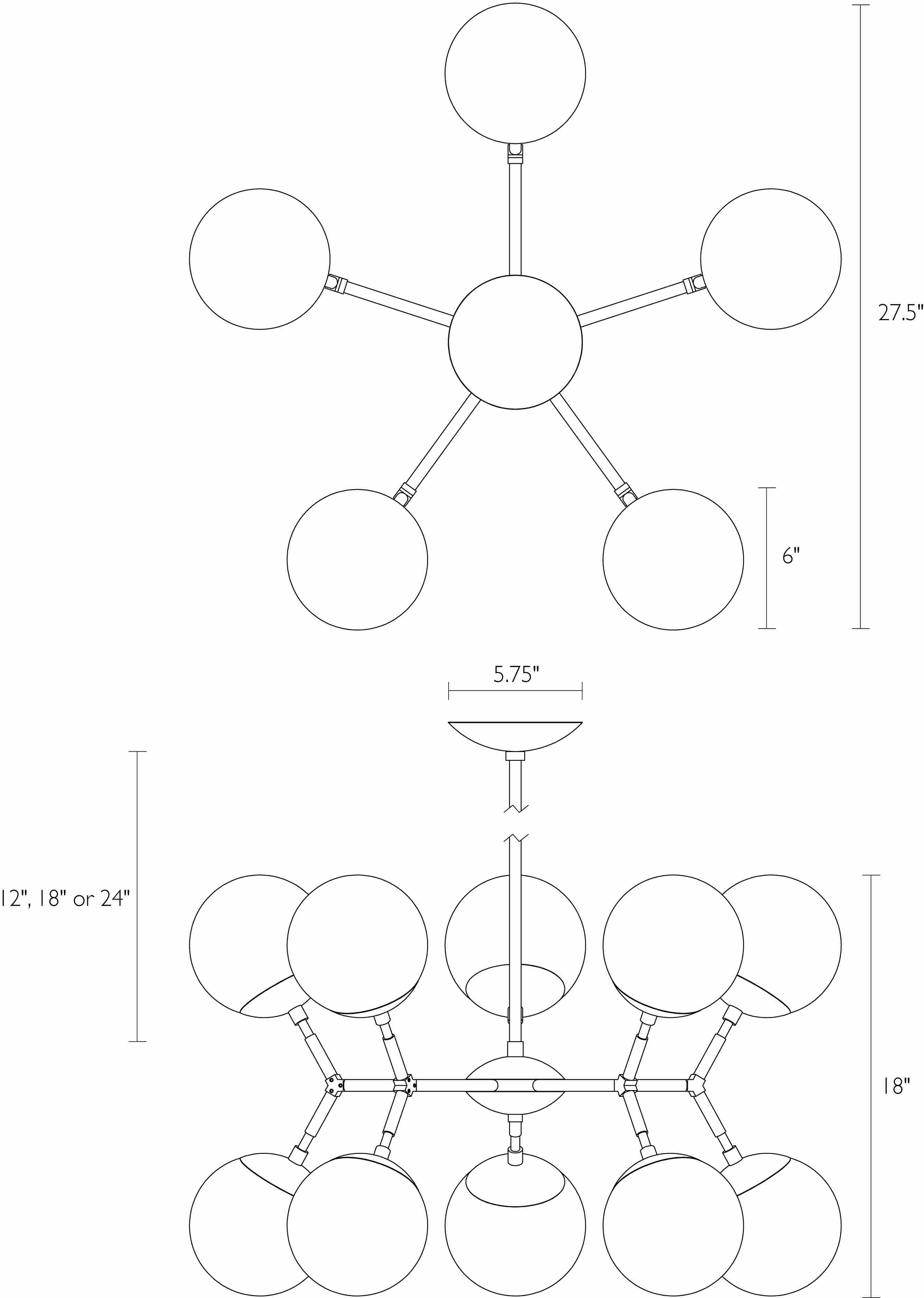 Dimension illustration of Cosma chandelier.
