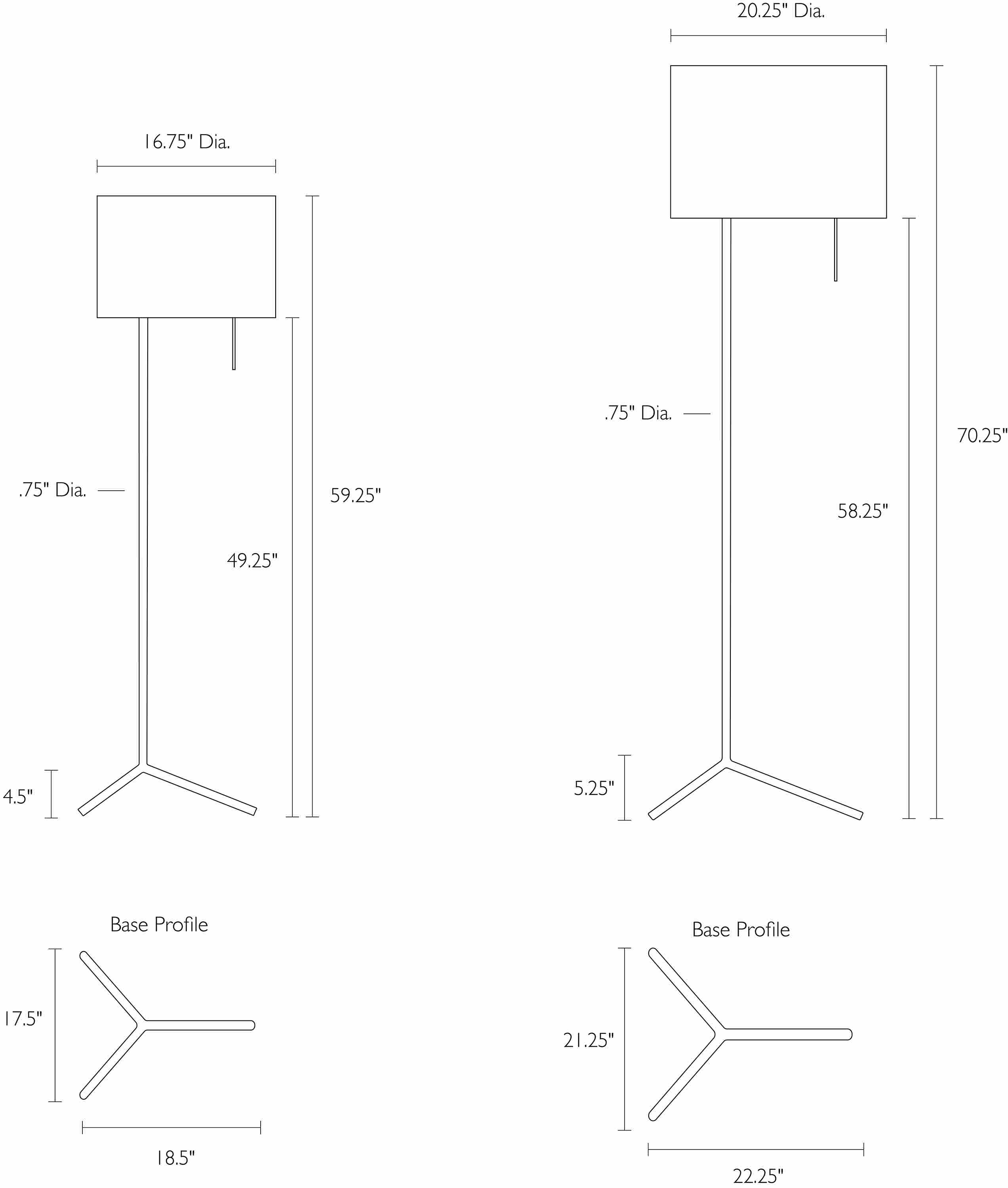 Dimension illustration of Crane Floor Lamps.