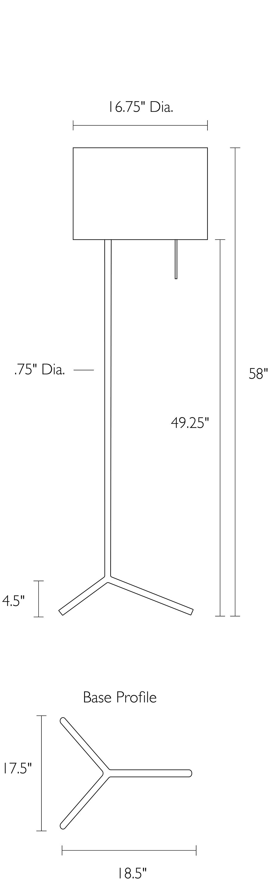 Illustration of Crane 58 high Floor Lamp with dimensions.
