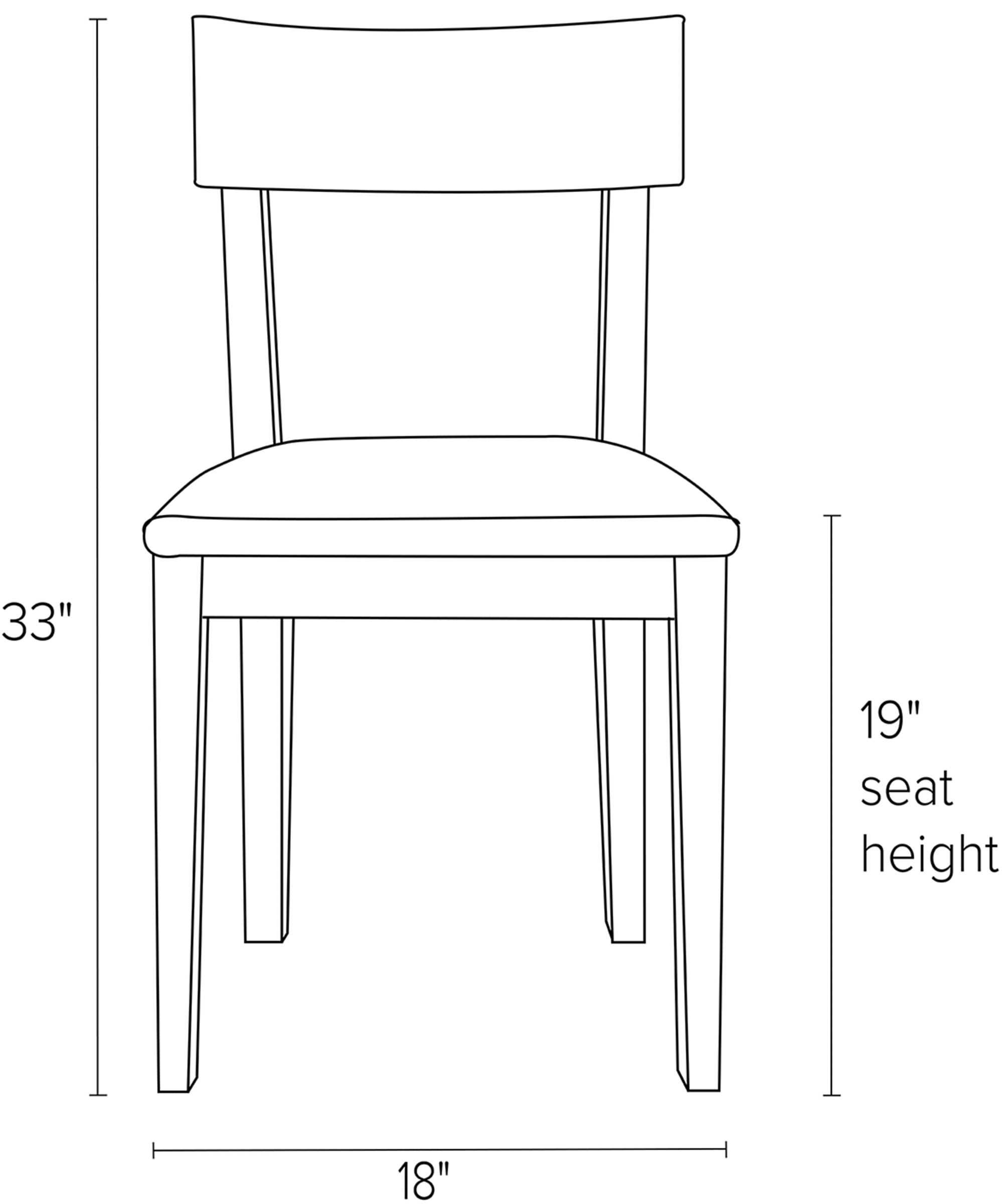 Front view dimension illustration of Doyle side chair.