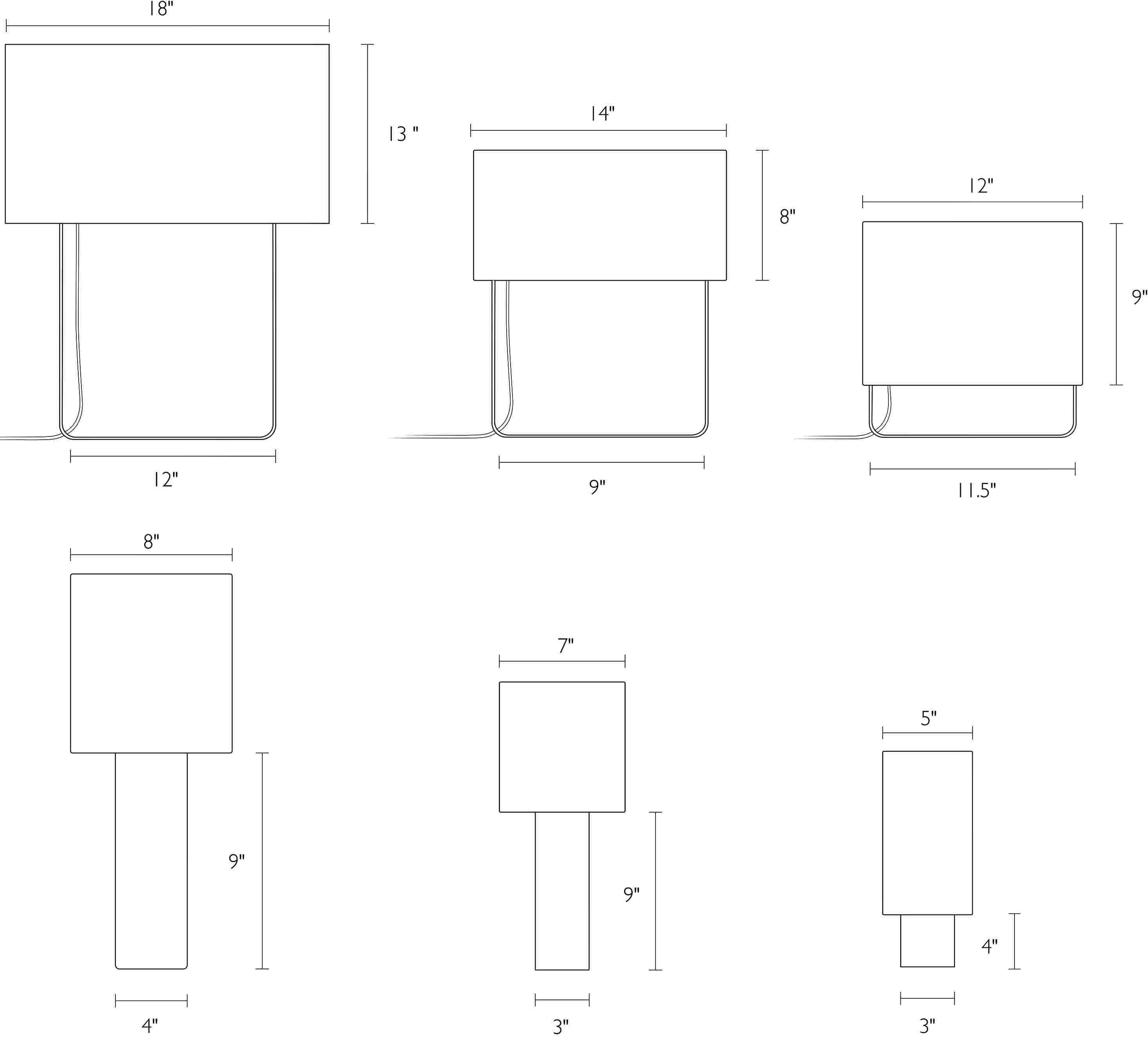 Detail of Duo table lamp dimension drawings.