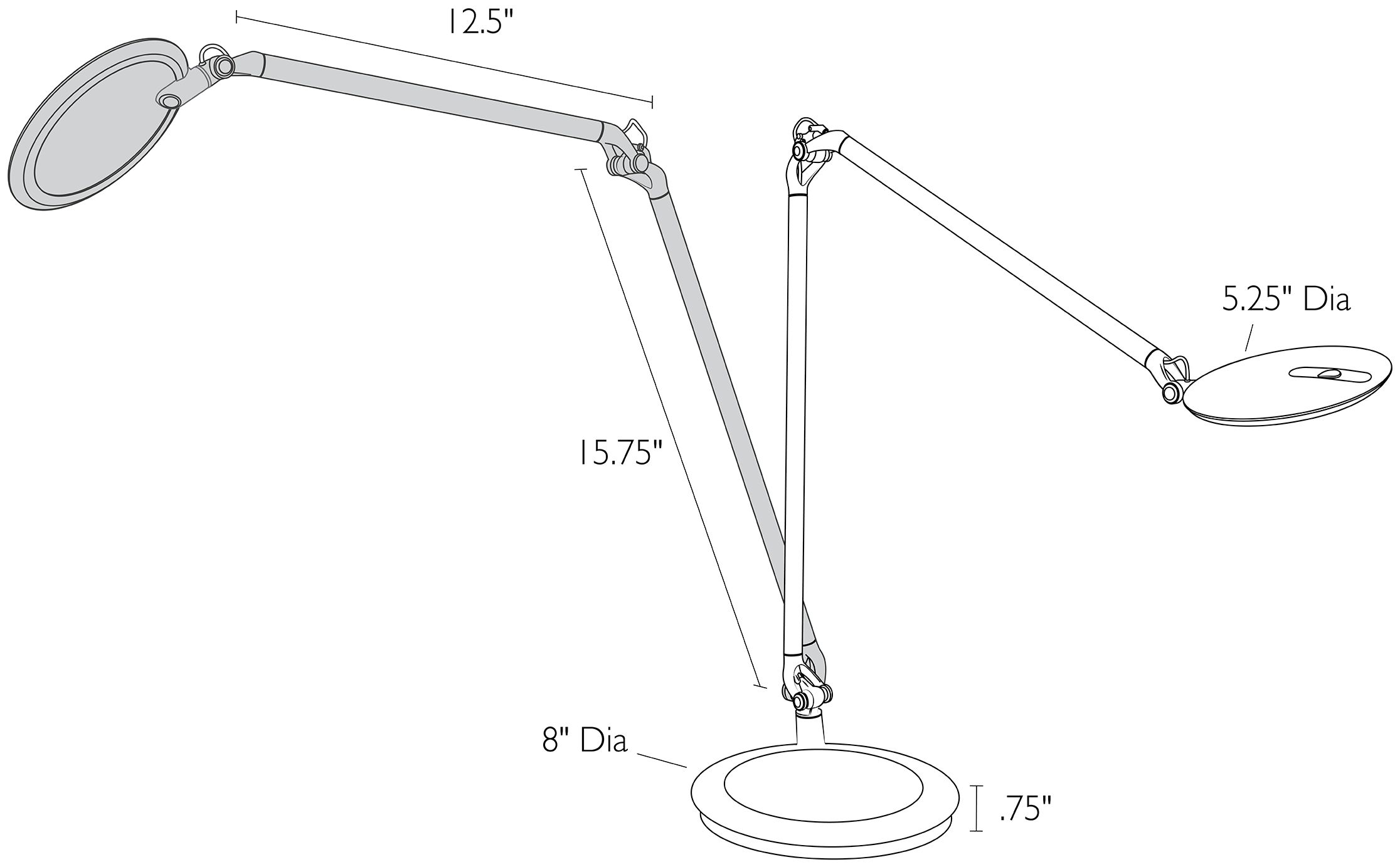 Illustration of Element Disc LED Table Lamp with dimensions.