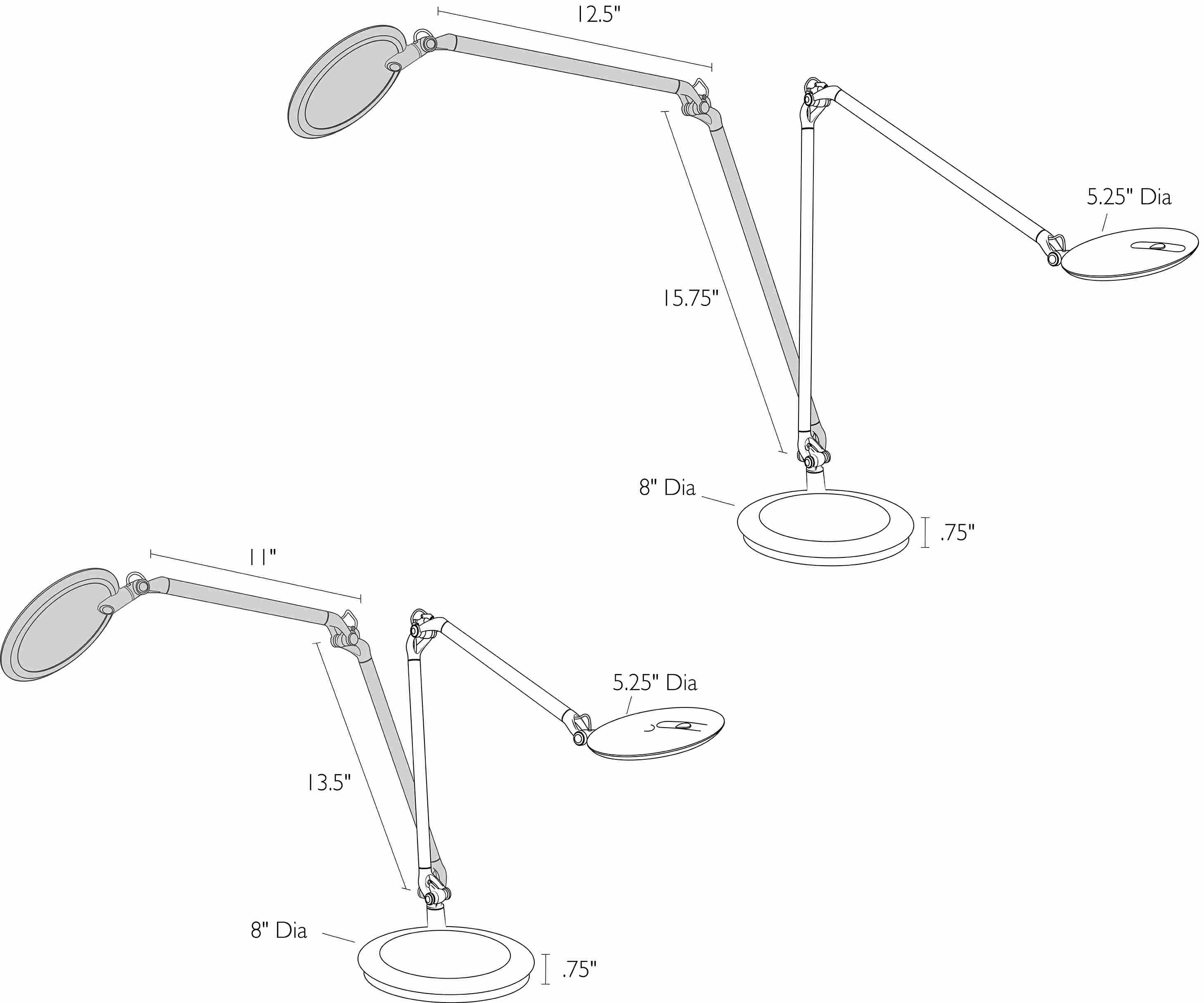 Detail of Element Disk table lamp dimension drawings.
