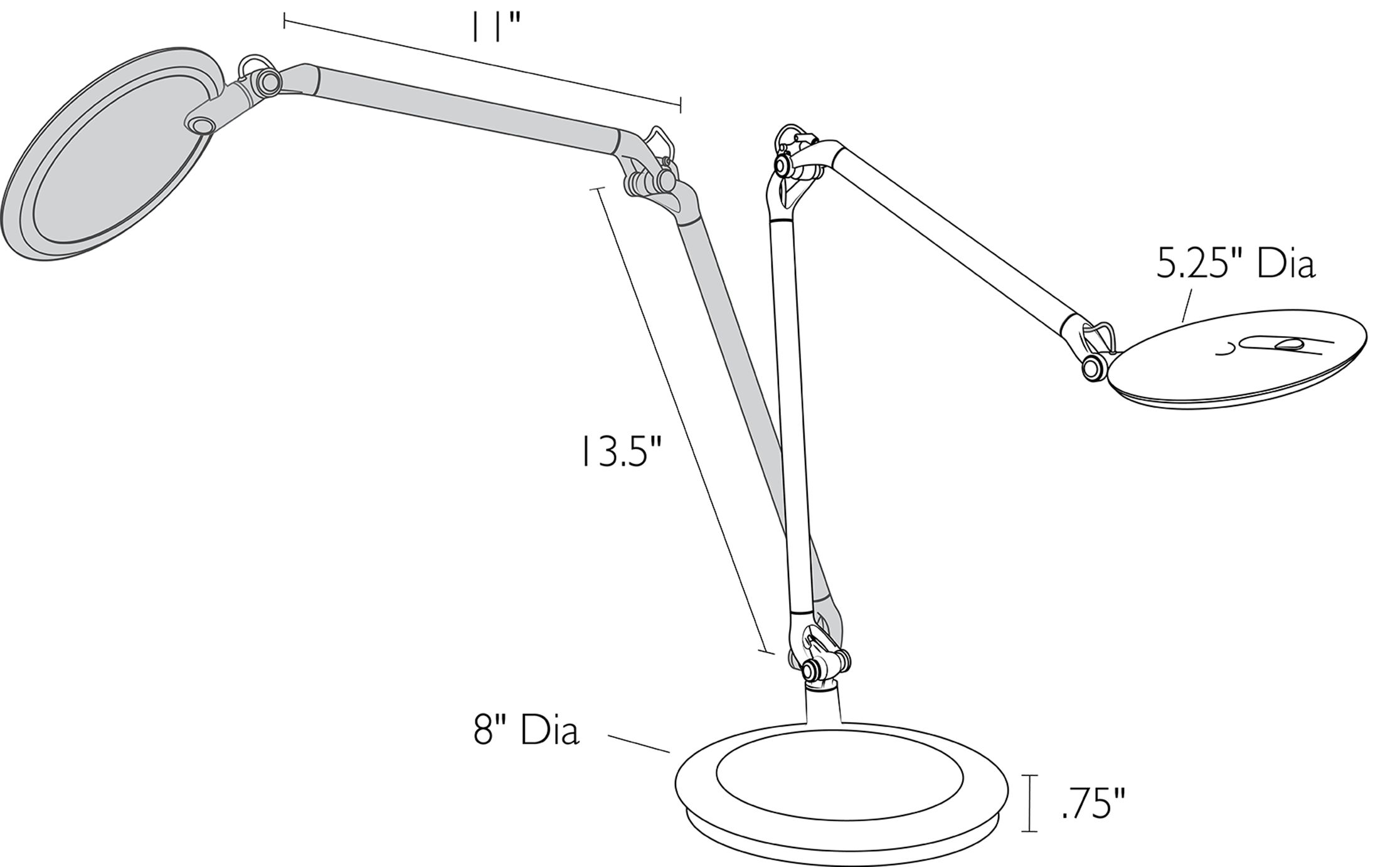 Illustration of Element Disc LED Table Lamp with dimensions.