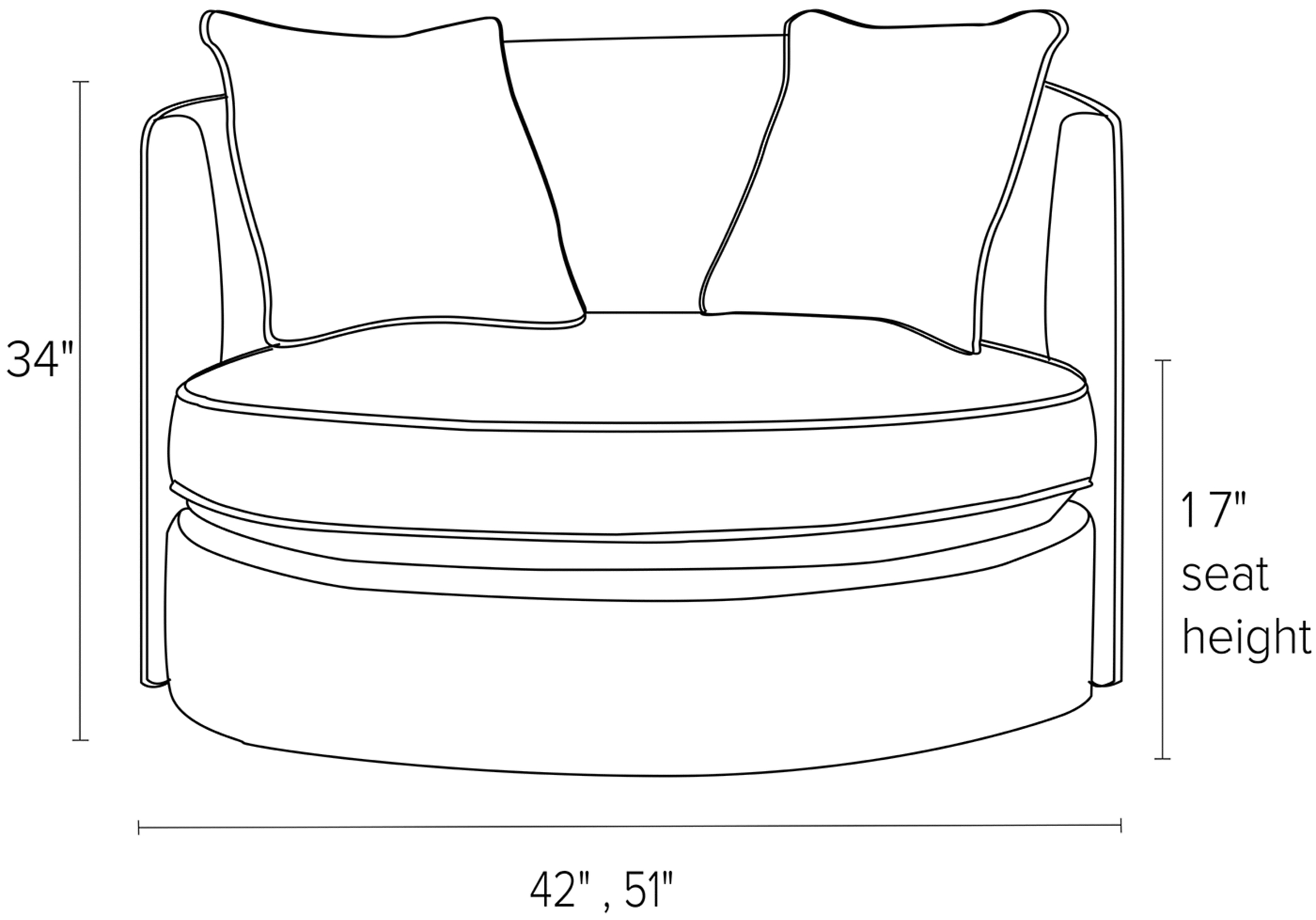 Front view dimension illustration of Eos swivel chair.