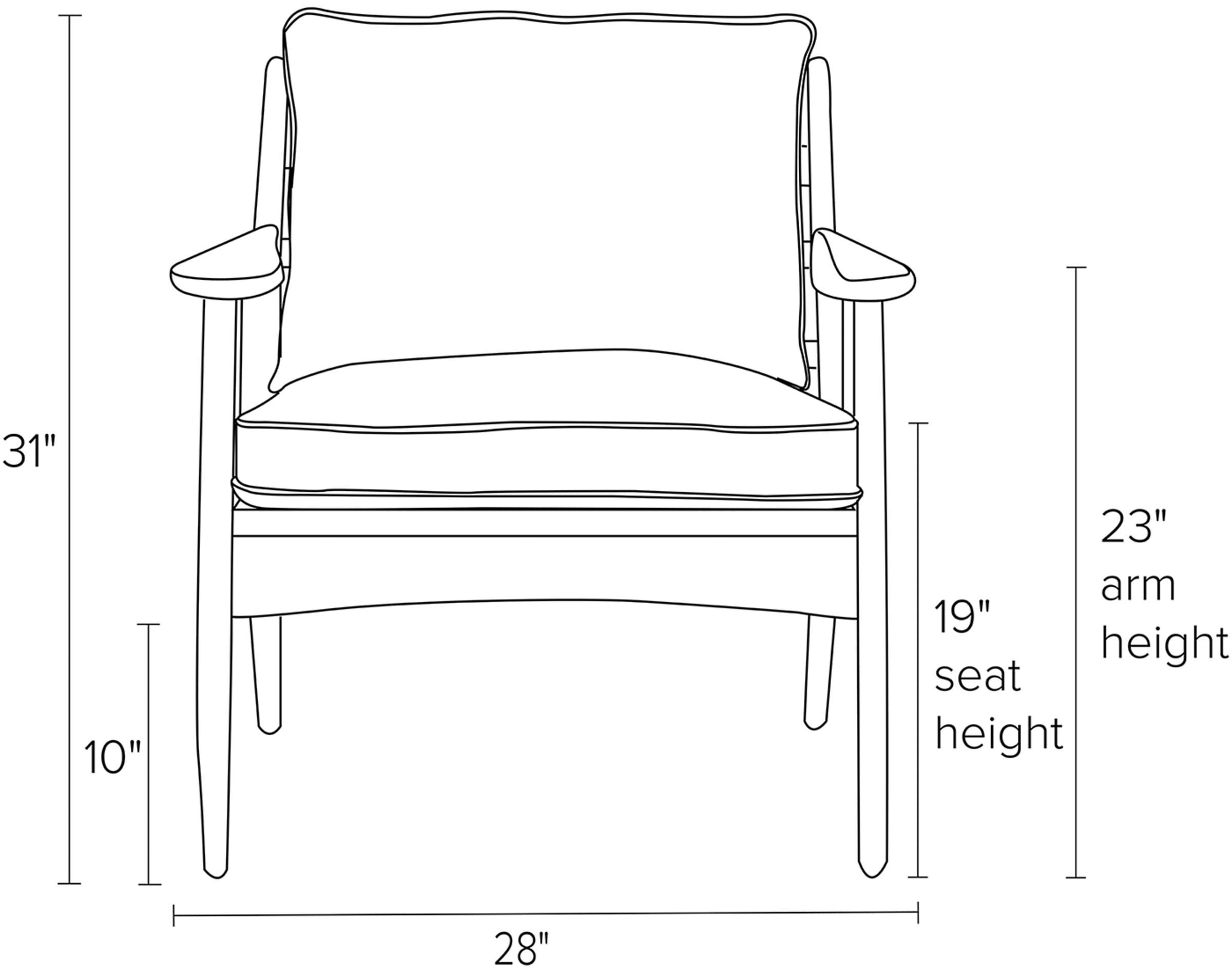 Front view dimension illustration of Ericson chair.