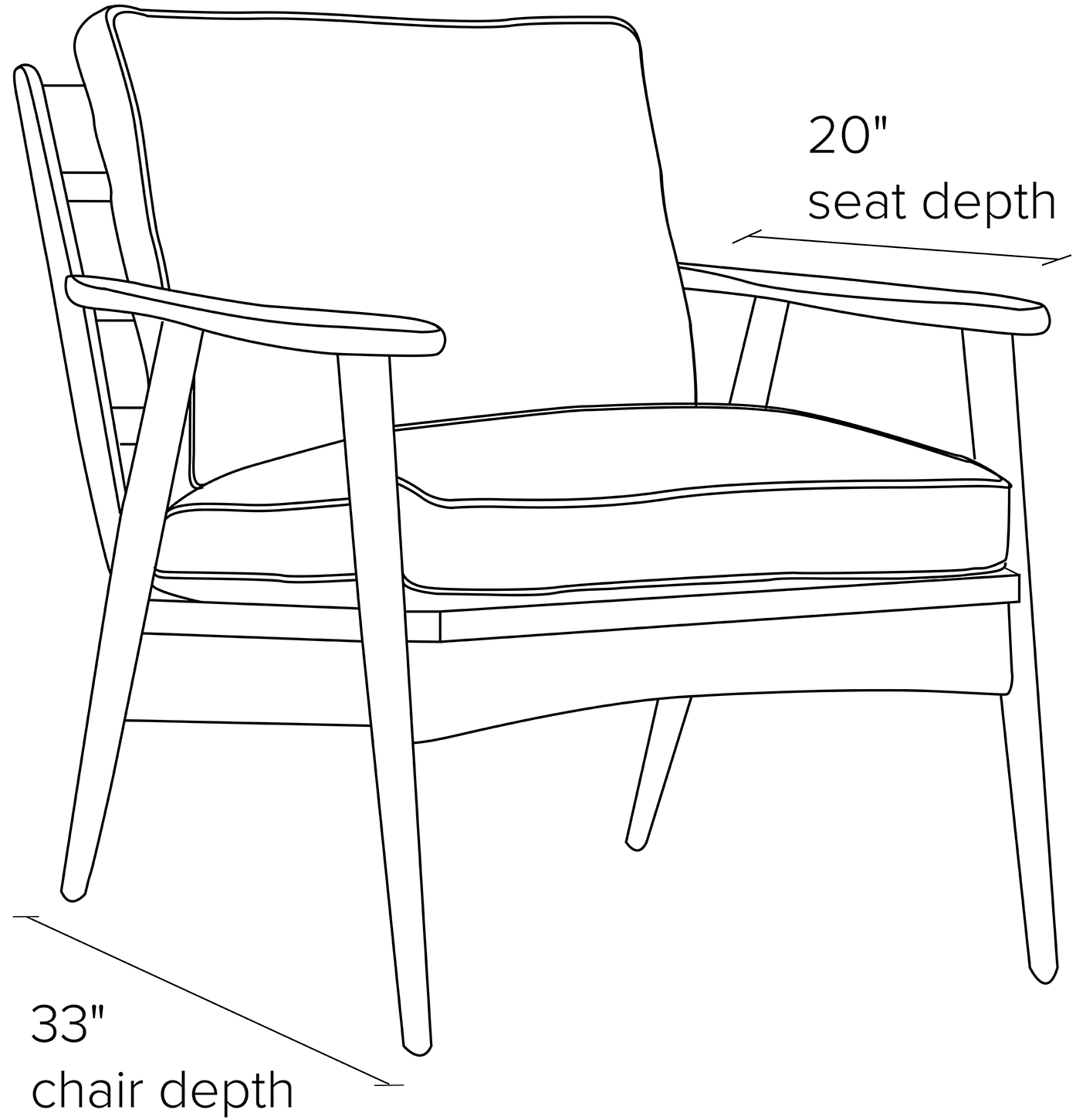 Side view dimension illustration of Ericson chair.