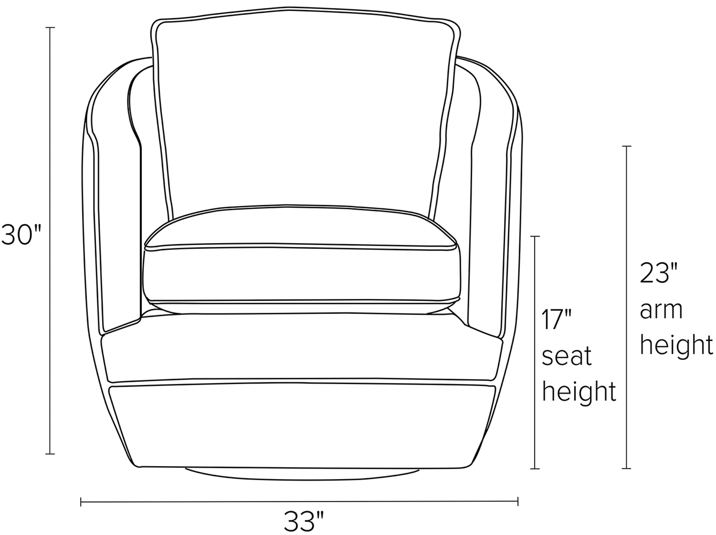 Front view dimension illustration of Ford swivel chair.