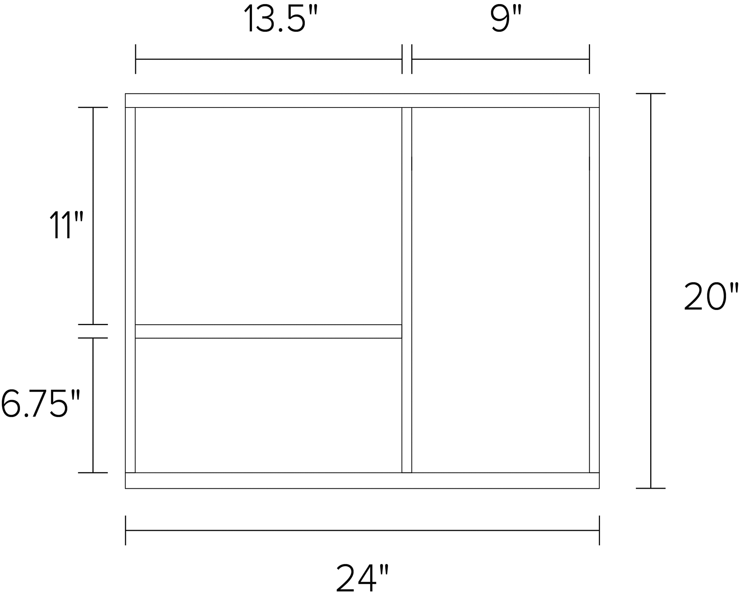 Foshay 24w 20h Three-Shelf Wall Unit Dimension Drawing.