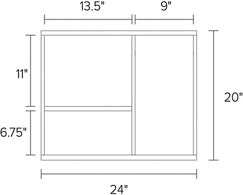 Foshay 24w 20h Three-Shelf Wall Unit Dimension Drawing.