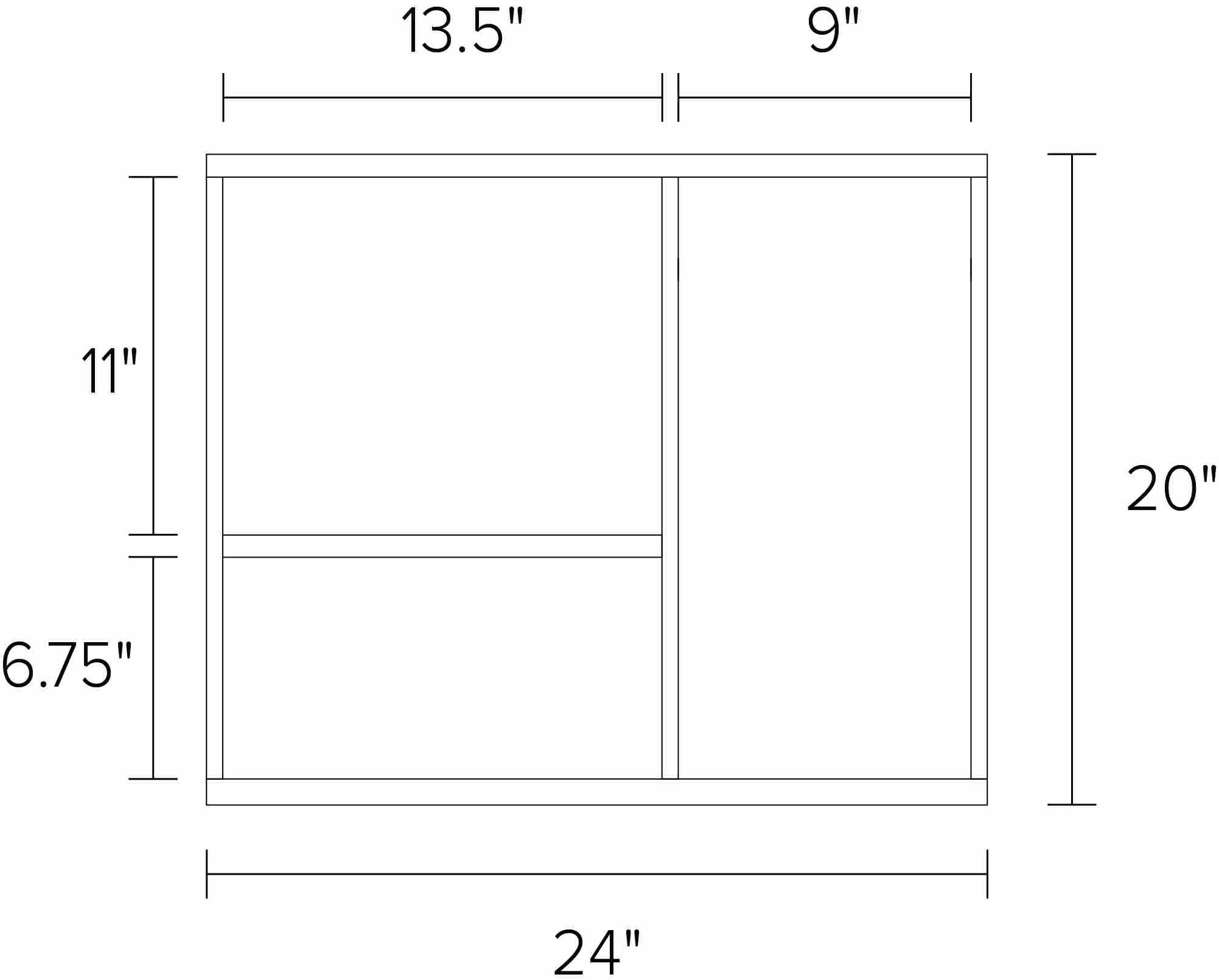 Foshay 24w 20h Three-Shelf Wall Unit Dimension Drawing.