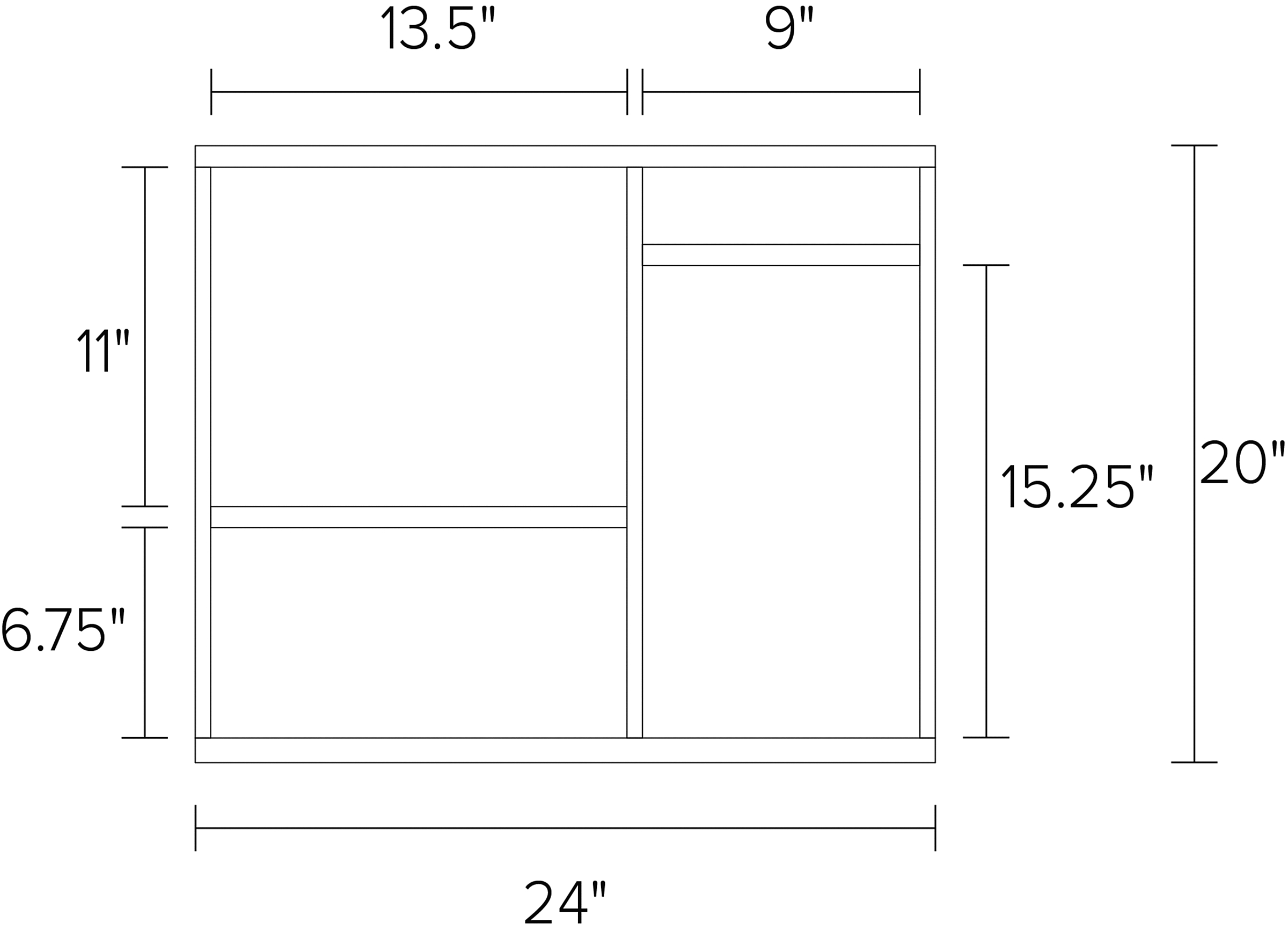 Foshay 24w 20h Four-Shelf Wall Unit Dimension Drawing.