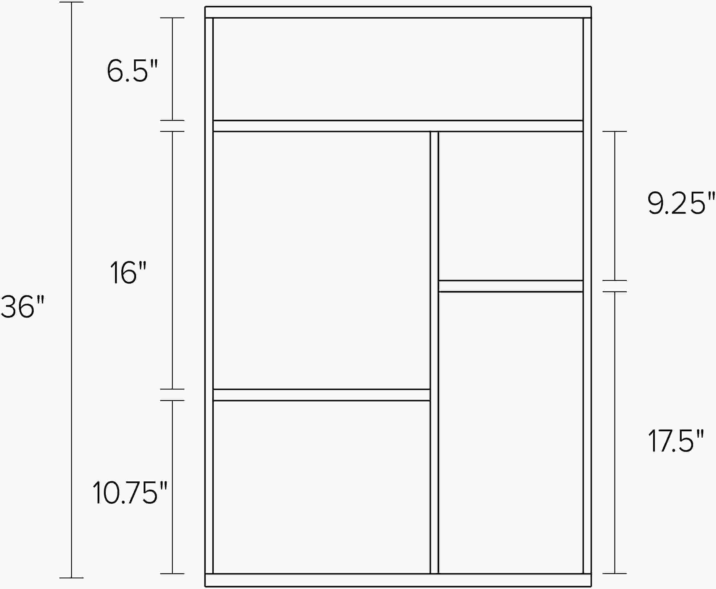Foshay 24w 36h Five-Shelf Wall Unit Dimension Drawing.